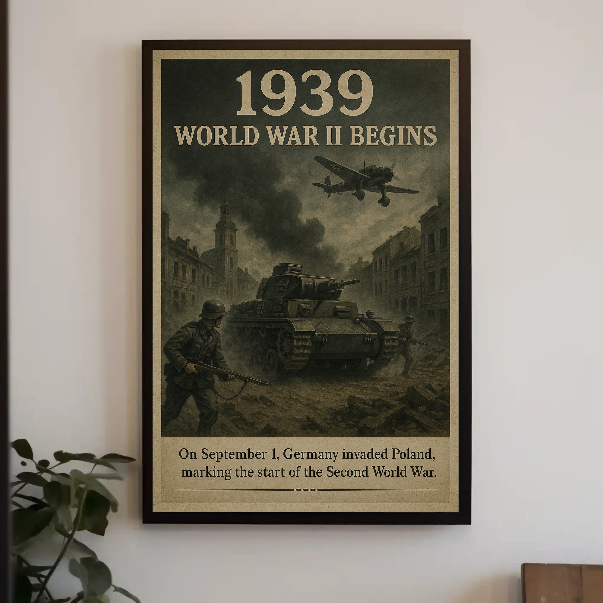 1939 World War II Begins Vintage Poster Wall Art PosterGoat