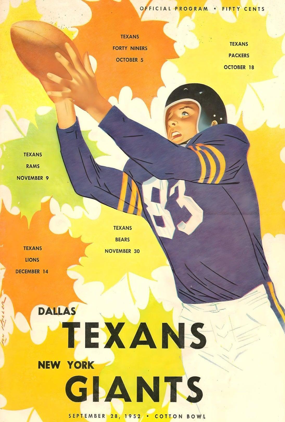 1952 Dallas Texans Vintage Football Poster Art Print PosterGoat