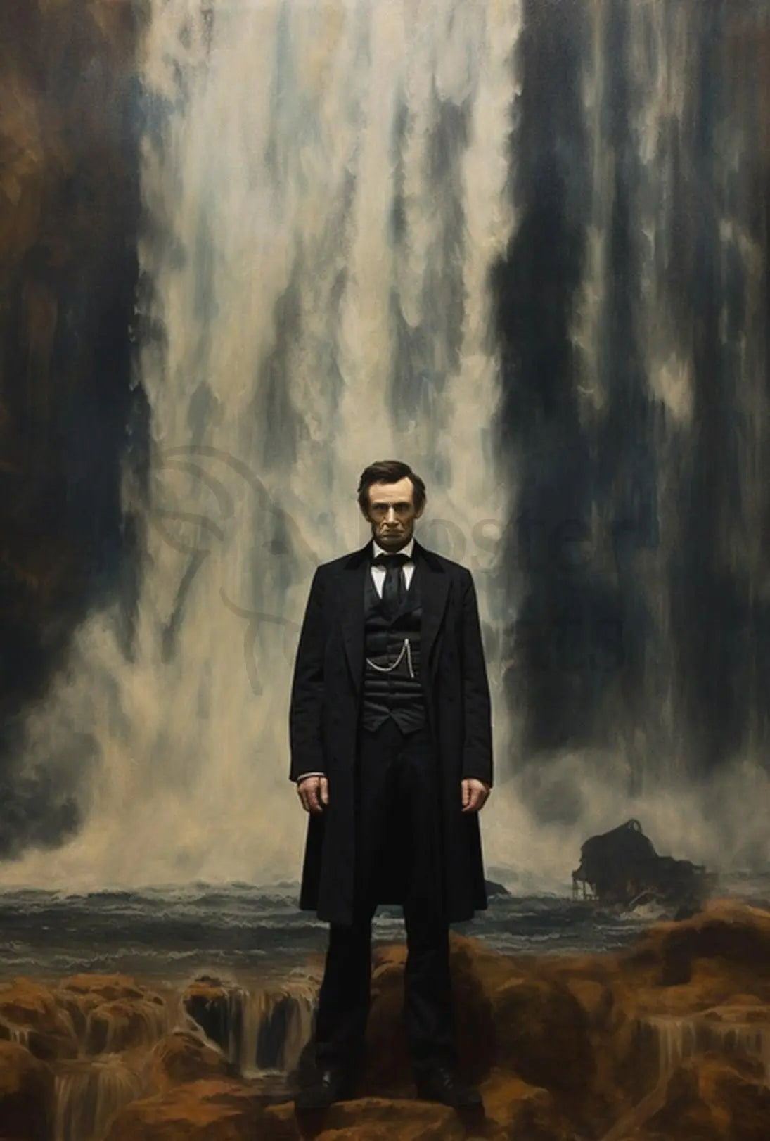 19th Century Man and Waterfall Historical Poster for Unique Decor PosterGoat