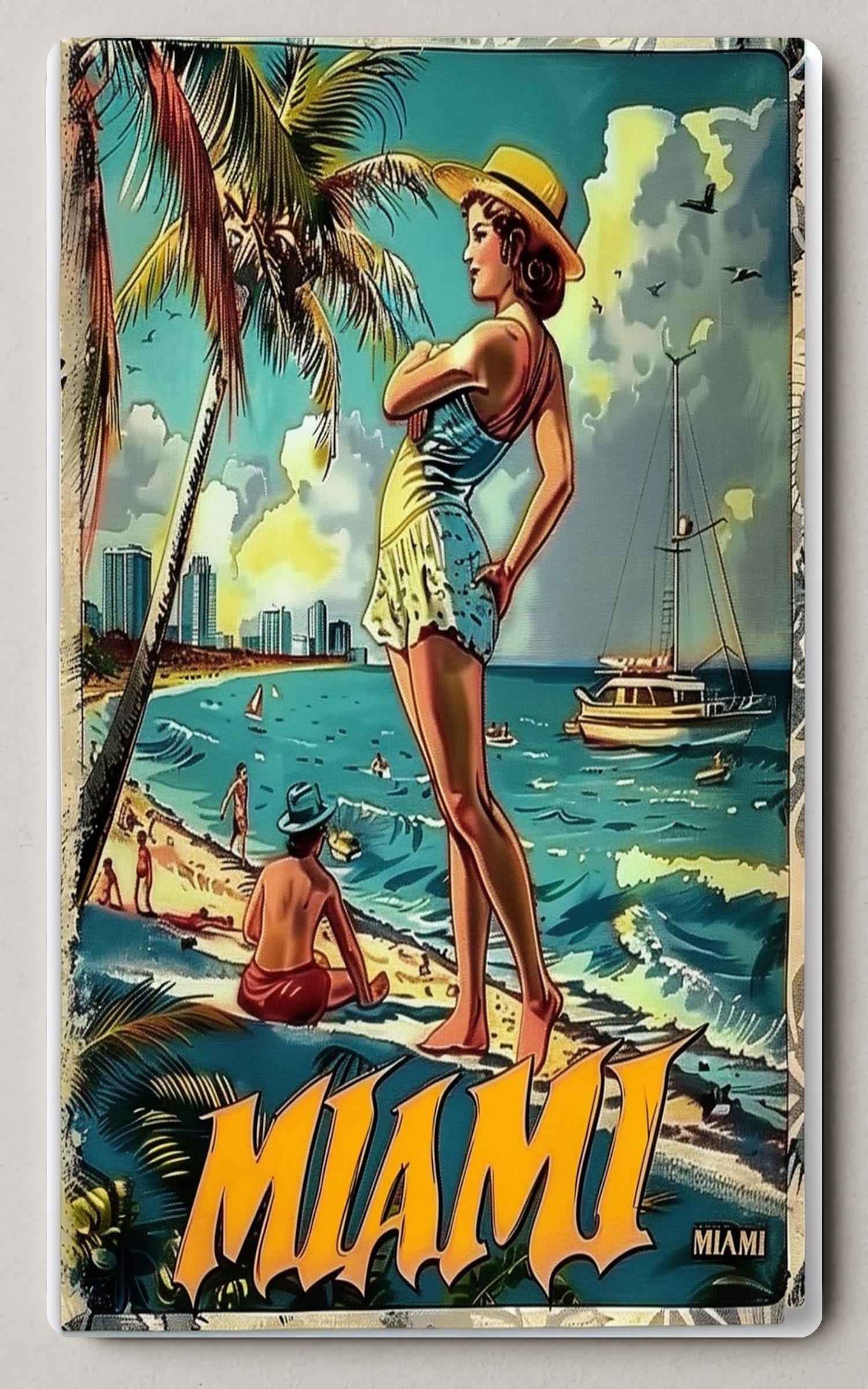 Vibrant Miami Vintage Travel Scene Trading Card PosterGoat