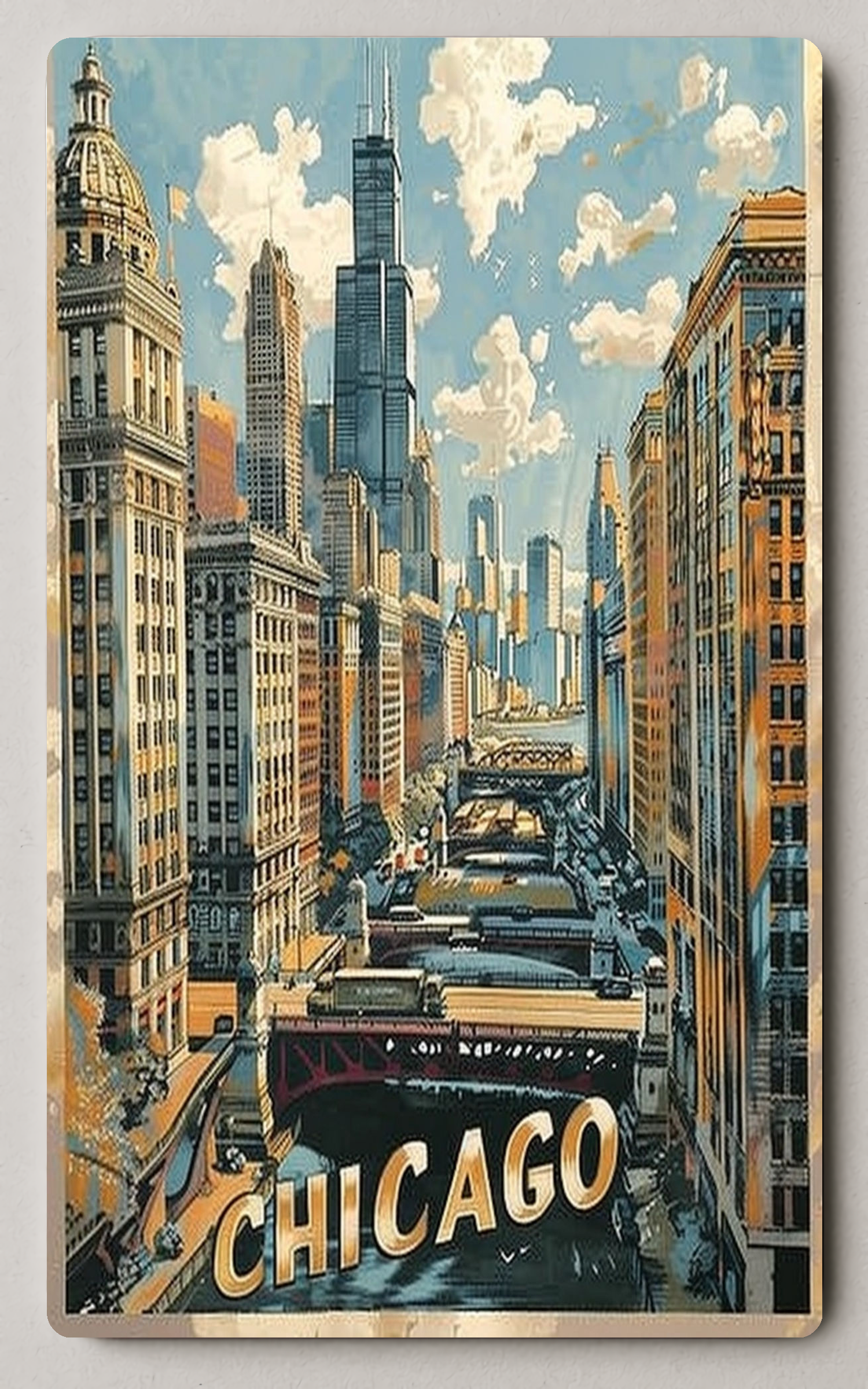 Chicago Skyline Retro Vintage Urban Cityscape Trading Card PosterGoat
