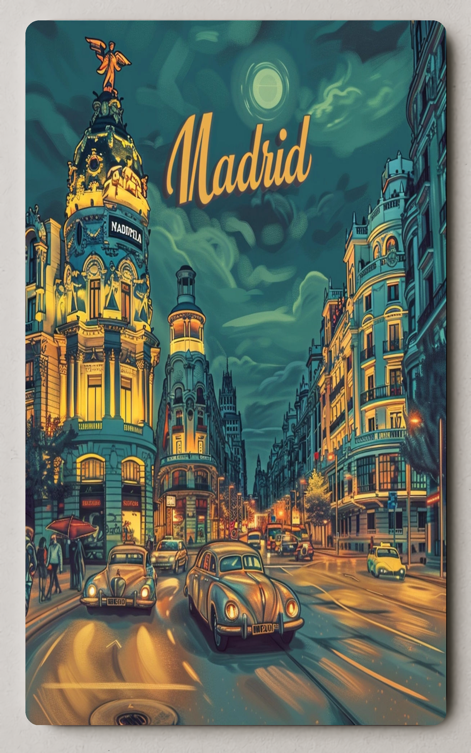 Madrid Nightscape Retro Charm Urban Trading Card PosterGoat