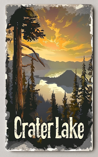 Crater Lake Sunset Vintage National Park Trading Card PosterGoat