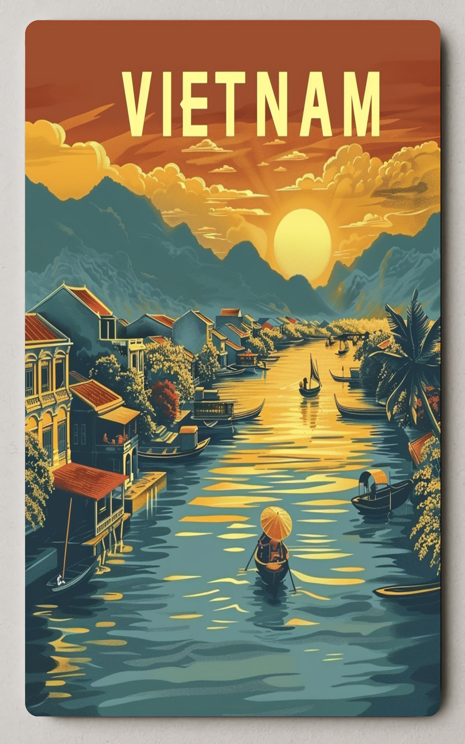 Vietnamese River Sunset Cultural Heritage Trading Card PosterGoat