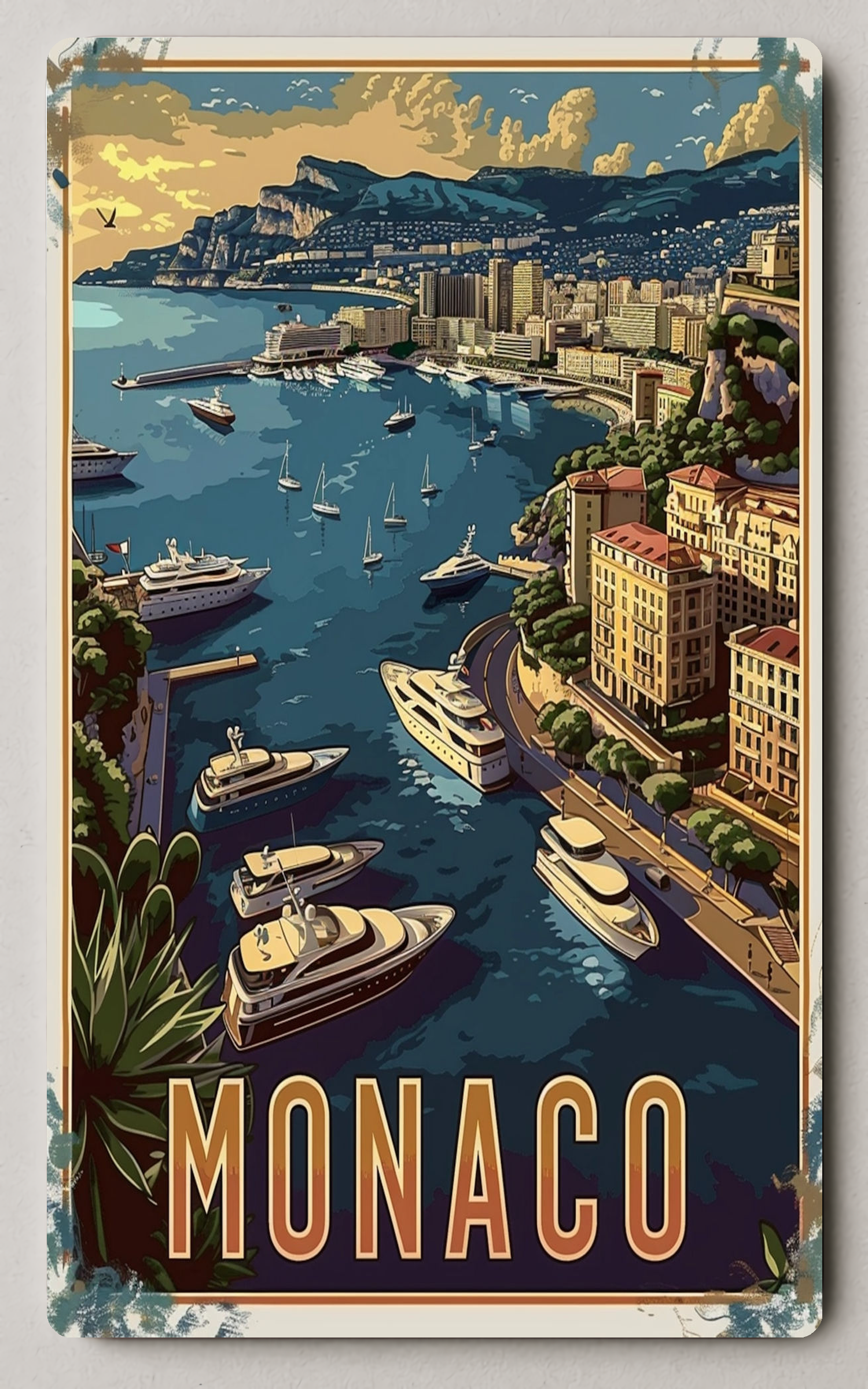 Scenic Vintage Trading Card Of Monaco Harbor And Yachts Trading Card PosterGoat
