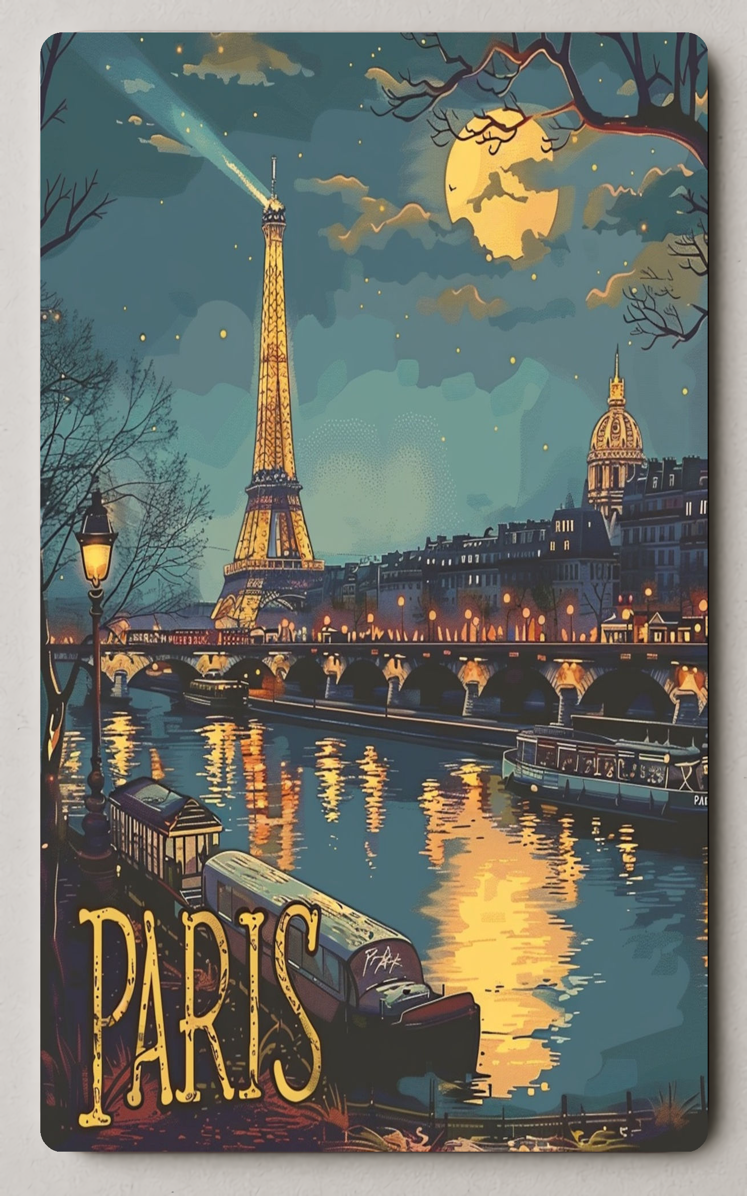 Paris Under Moonlit Sky Romantic Urban Cityscape Trading Card PosterGoat