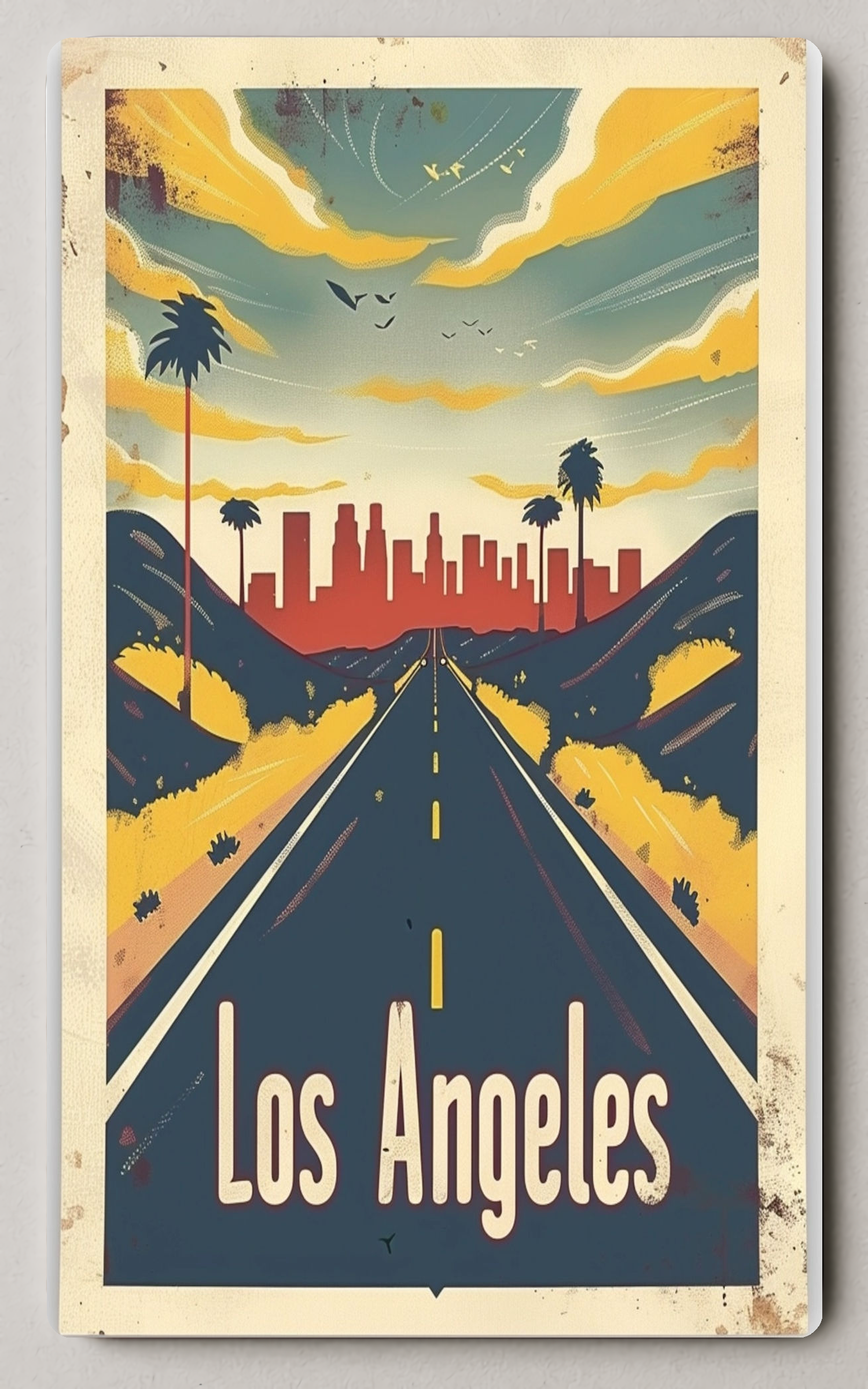 Stylized Los Angeles Road Trip Vintage Trading Card PosterGoat