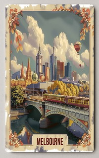 Melbournes Nostalgic Cityscape With Vintage Trading Card PosterGoat