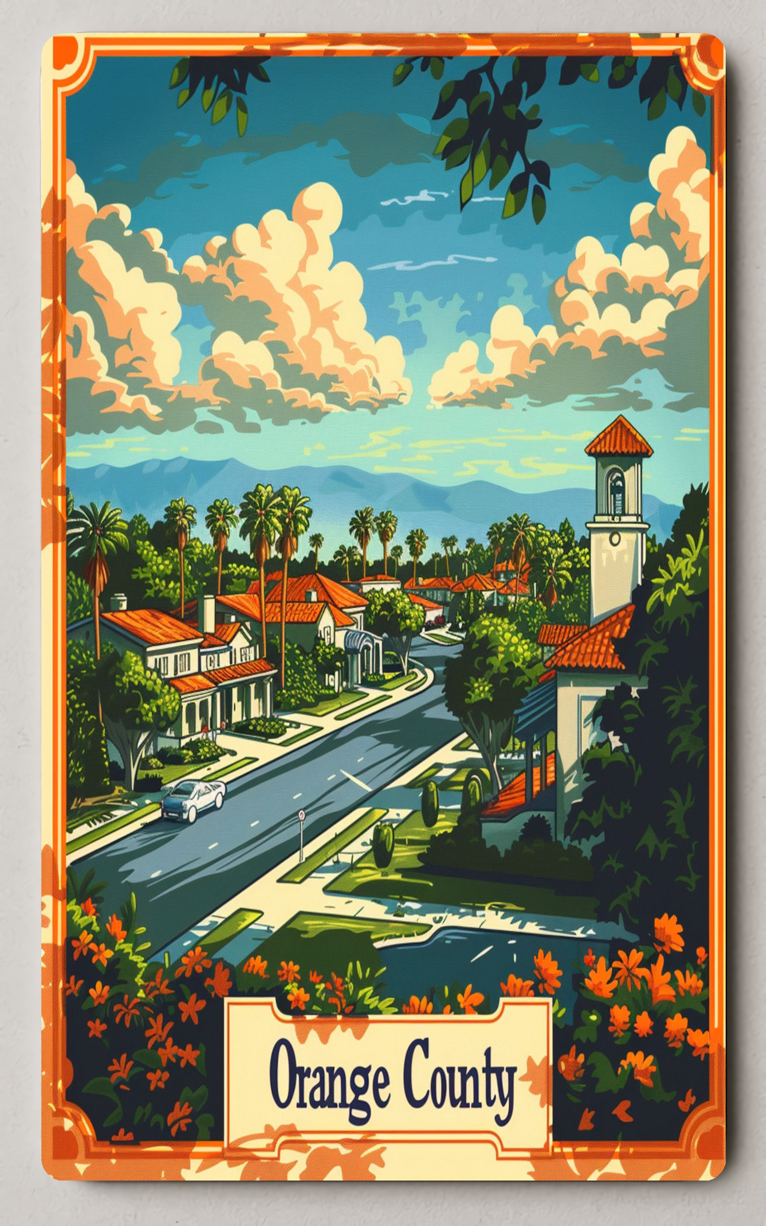Orange County Suburban Charm Vintage Cityscape Trading Card PosterGoat