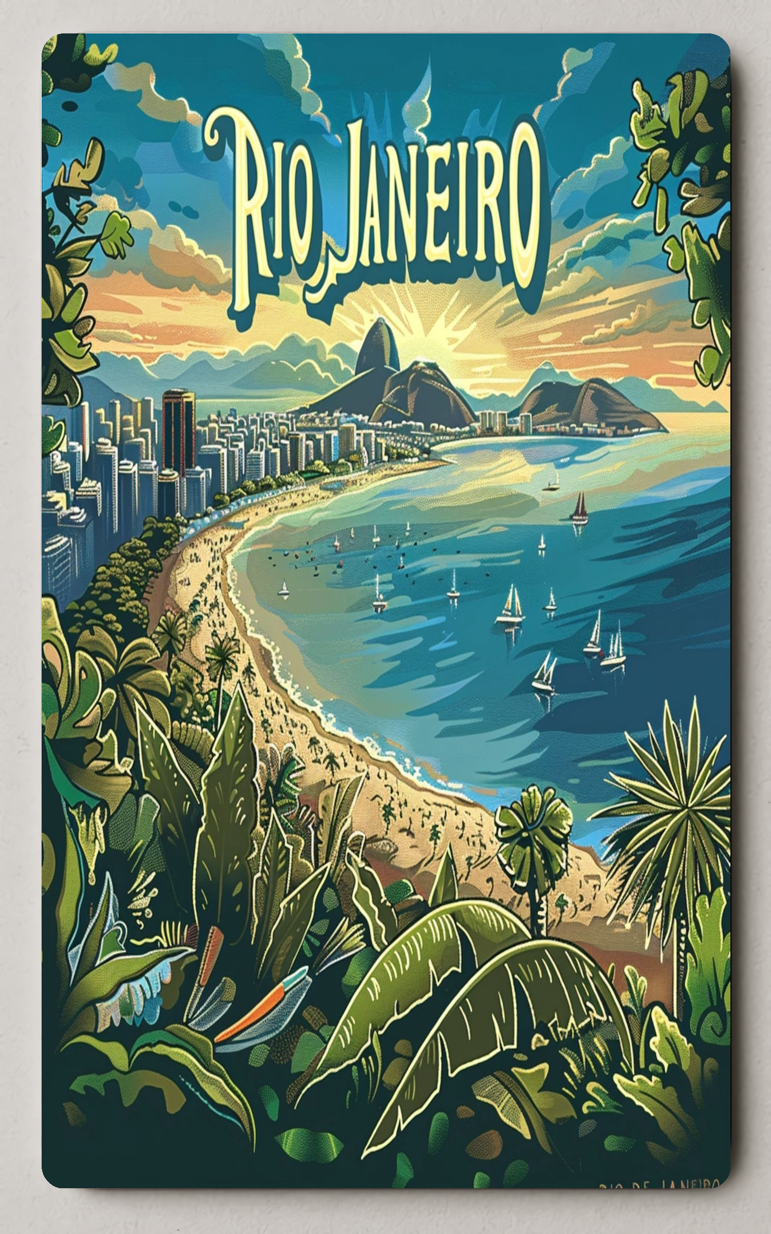 Rio De Janeiro Vibrant Coastline Vintage Trading Card PosterGoat