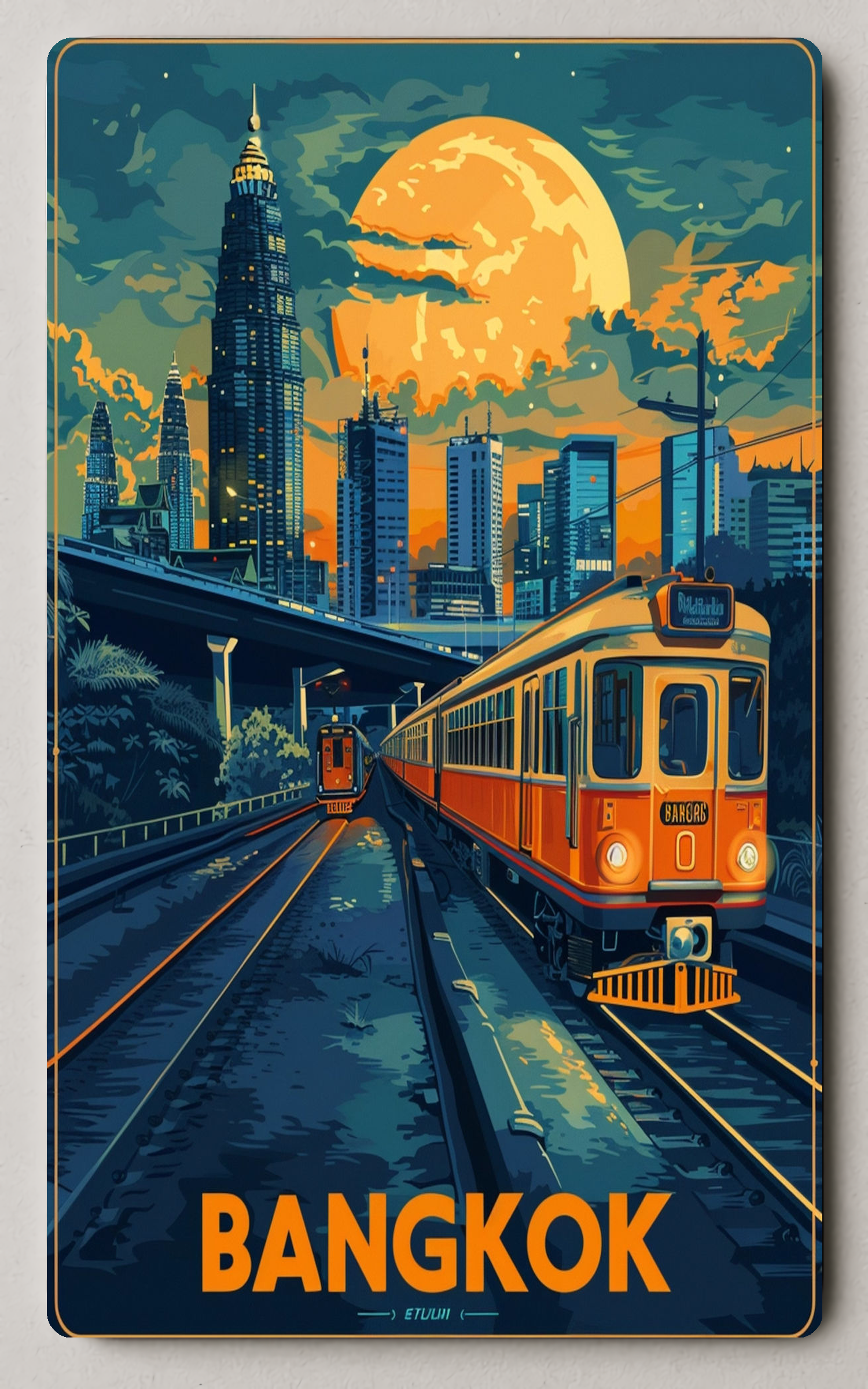 Bangkok Cityscape With Vintage Train Urban Trading Card PosterGoat