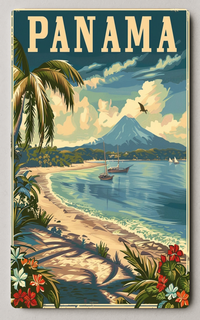 Scenic Tropical Beach Paradise Panama Vintage Trading Card PosterGoat