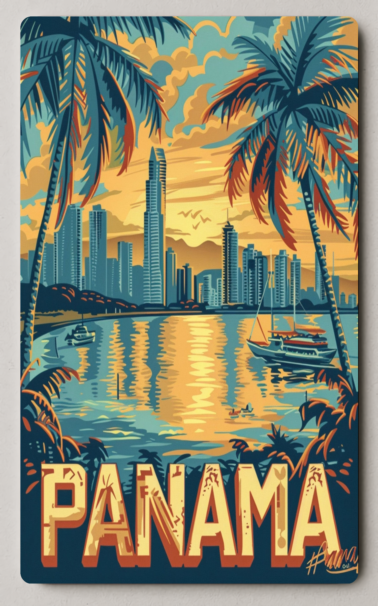 Panama Skyline Retro Trading Card PosterGoat