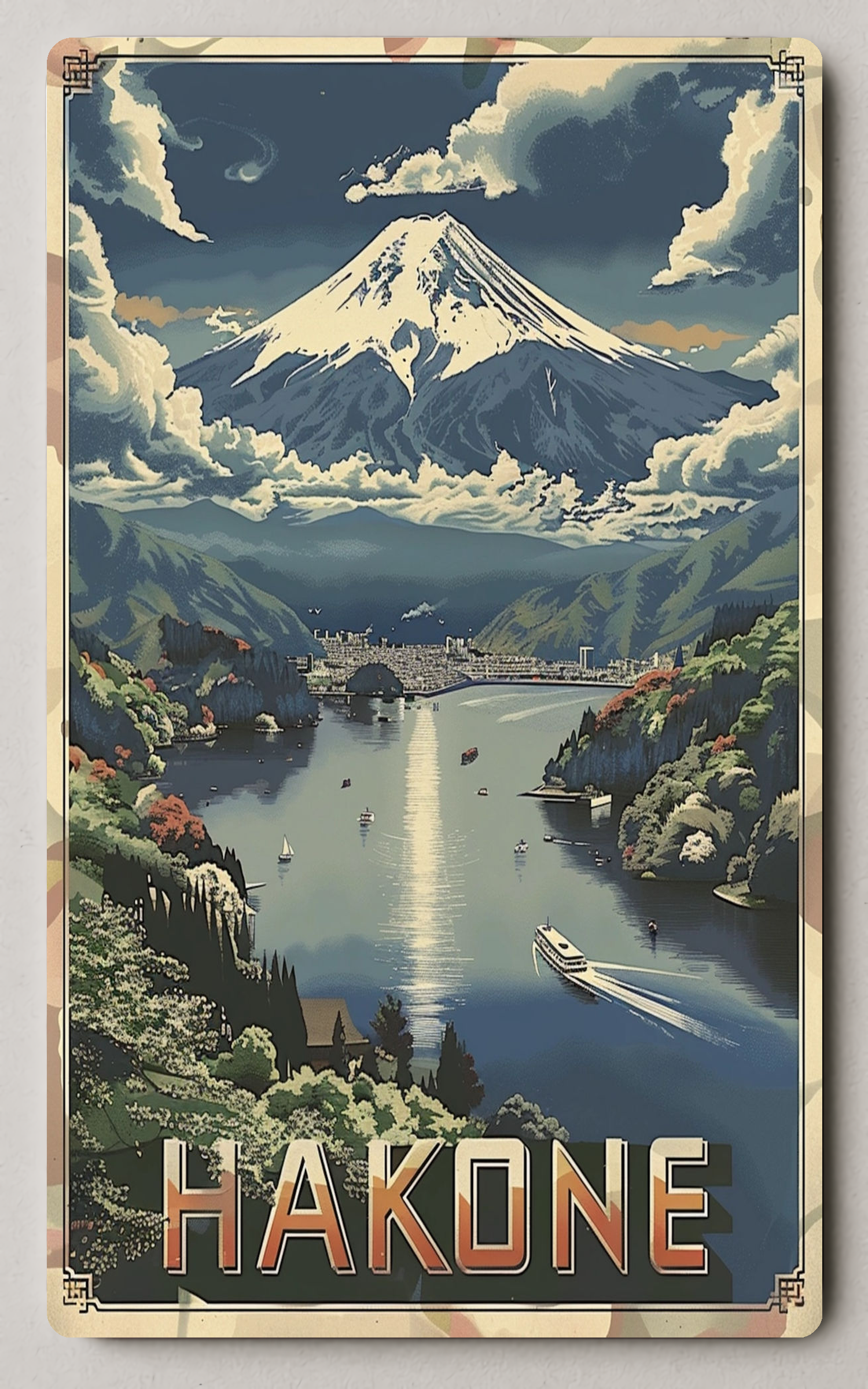 Mount Fuji In Vintage Hakone Landscape Trading Card PosterGoat