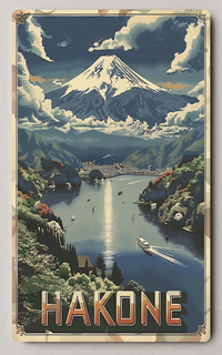 Mount Fuji In Vintage Hakone Landscape Trading Card PosterGoat