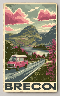 Scenic Adventure Travel Scene With Pink Camper Trading Card PosterGoat