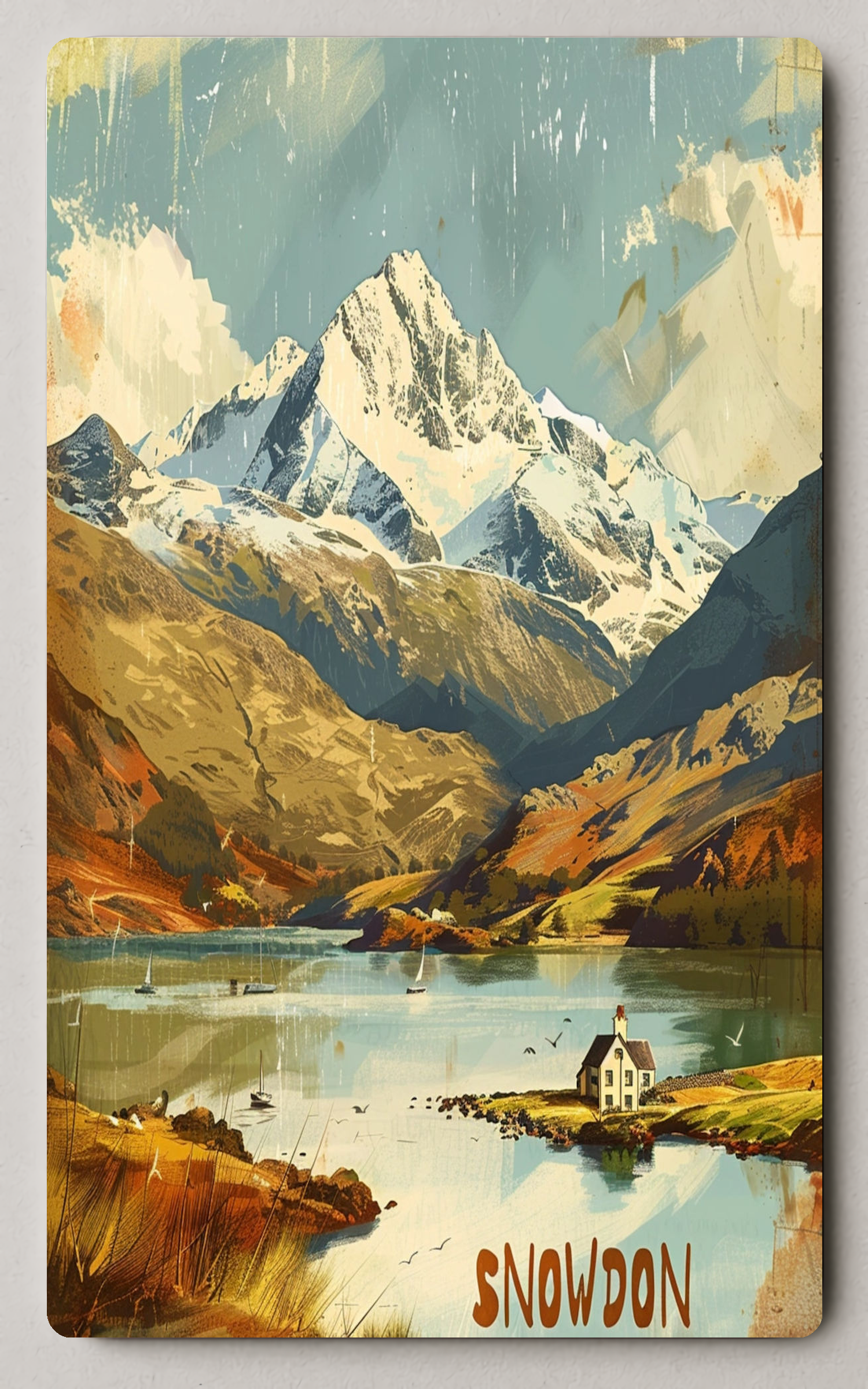 Idyllic Snowdon Landscape In Vintage Trading Card PosterGoat
