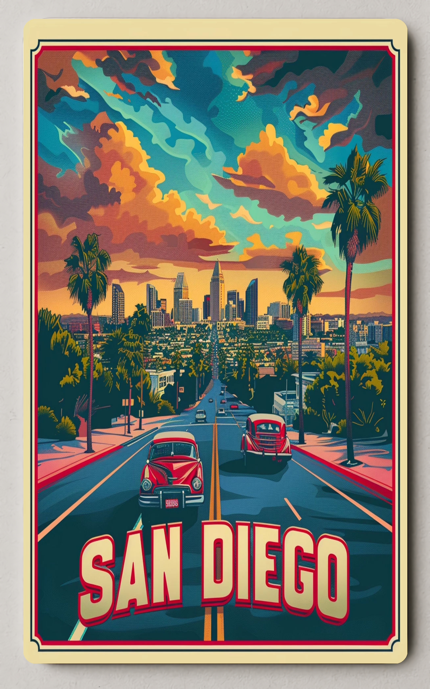San Diego Retro Cityscape Art Print Trading Card PosterGoat