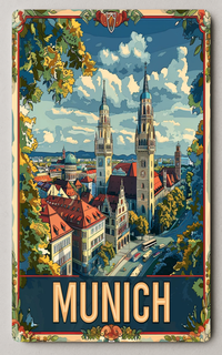 Munich Vintage Trading Card A Nostalgic European Cityscape PosterGoat