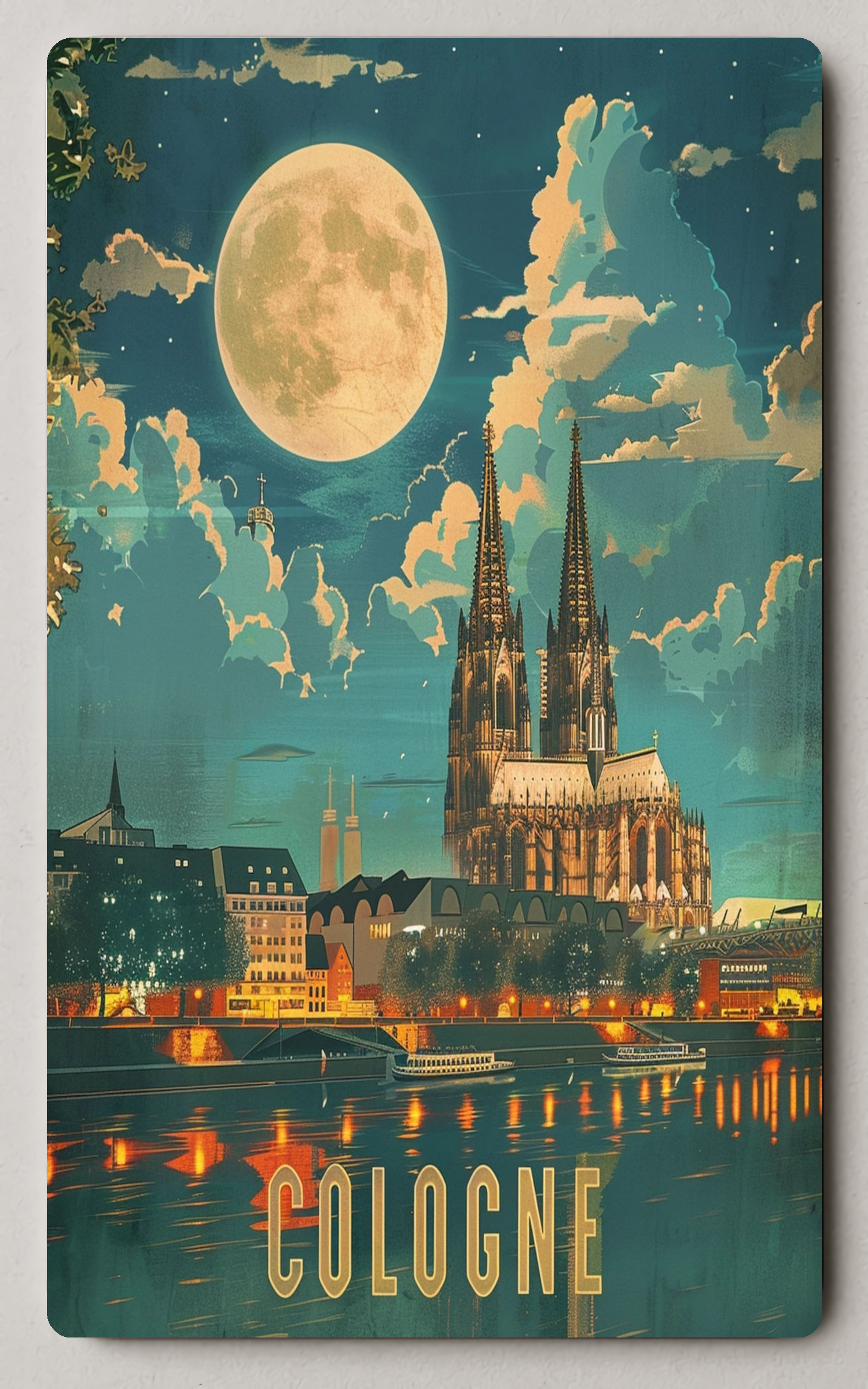 Cologne Cathedral Night Scene Urban Trading Card PosterGoat