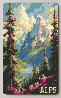 Majestic Alpine Landscape Vintage Trading Card PosterGoat