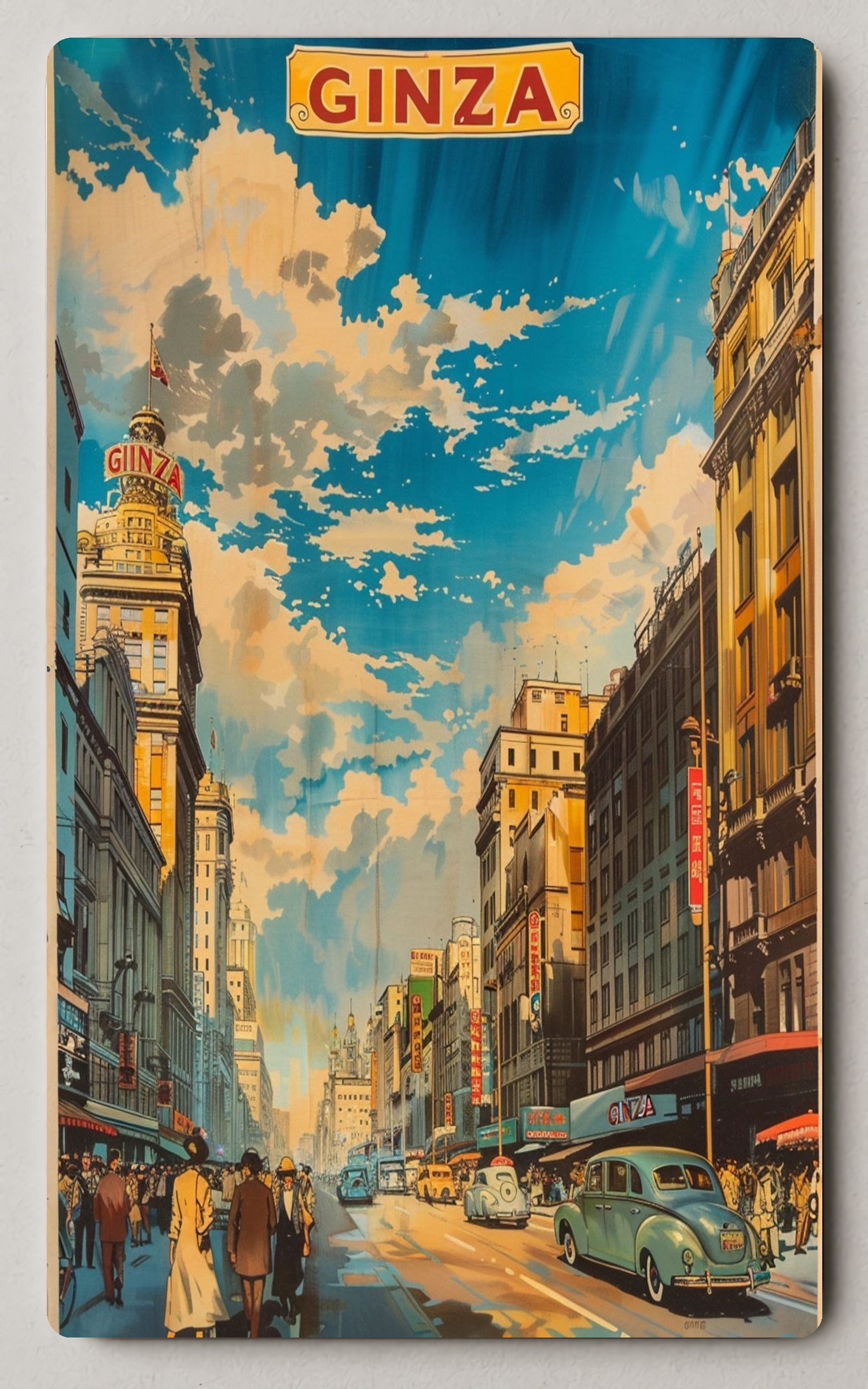 Vintage Ginza Street Scene Trading Card PosterGoat