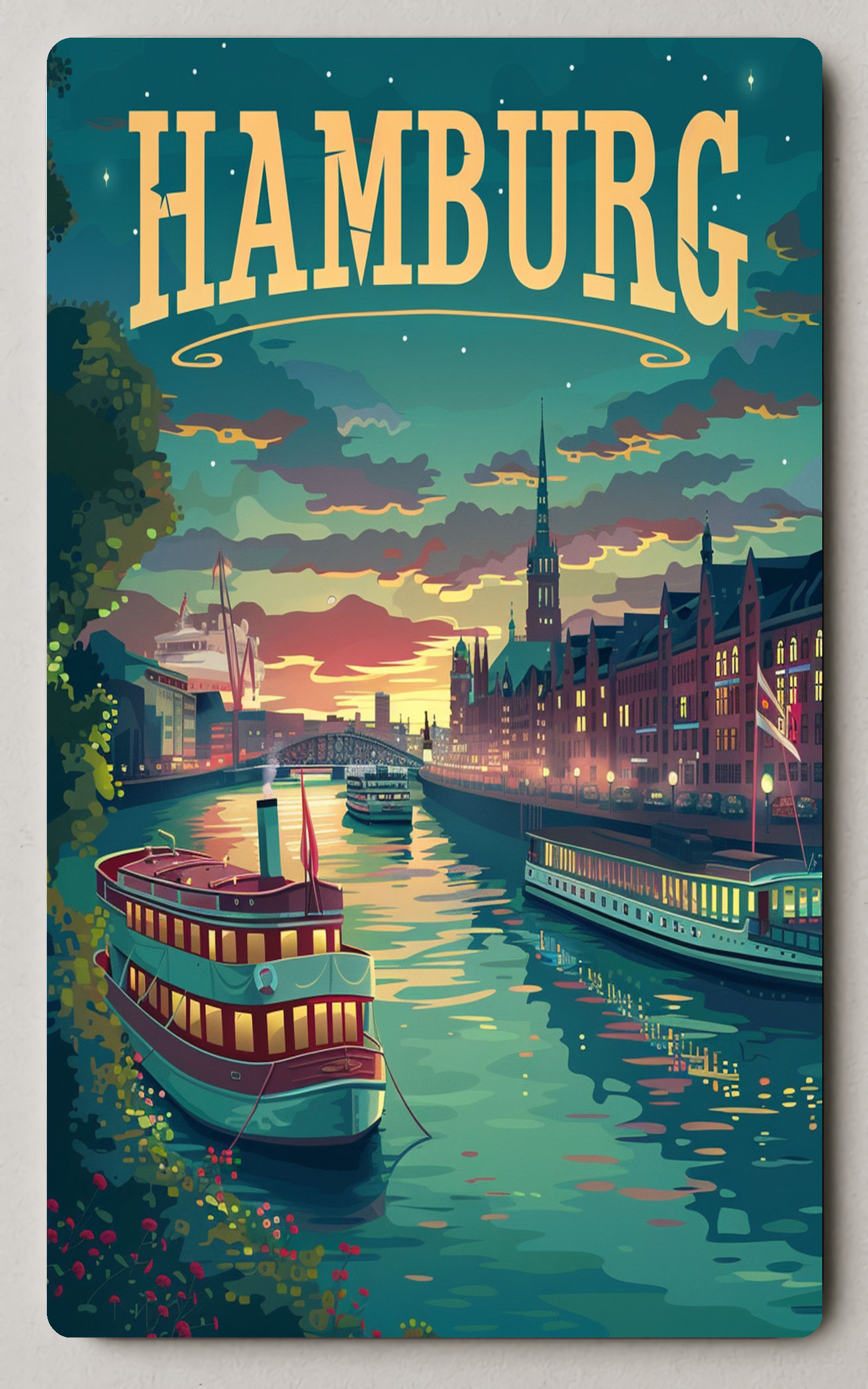 Hamburg Cityscape Evening Serenity Trading Card PosterGoat