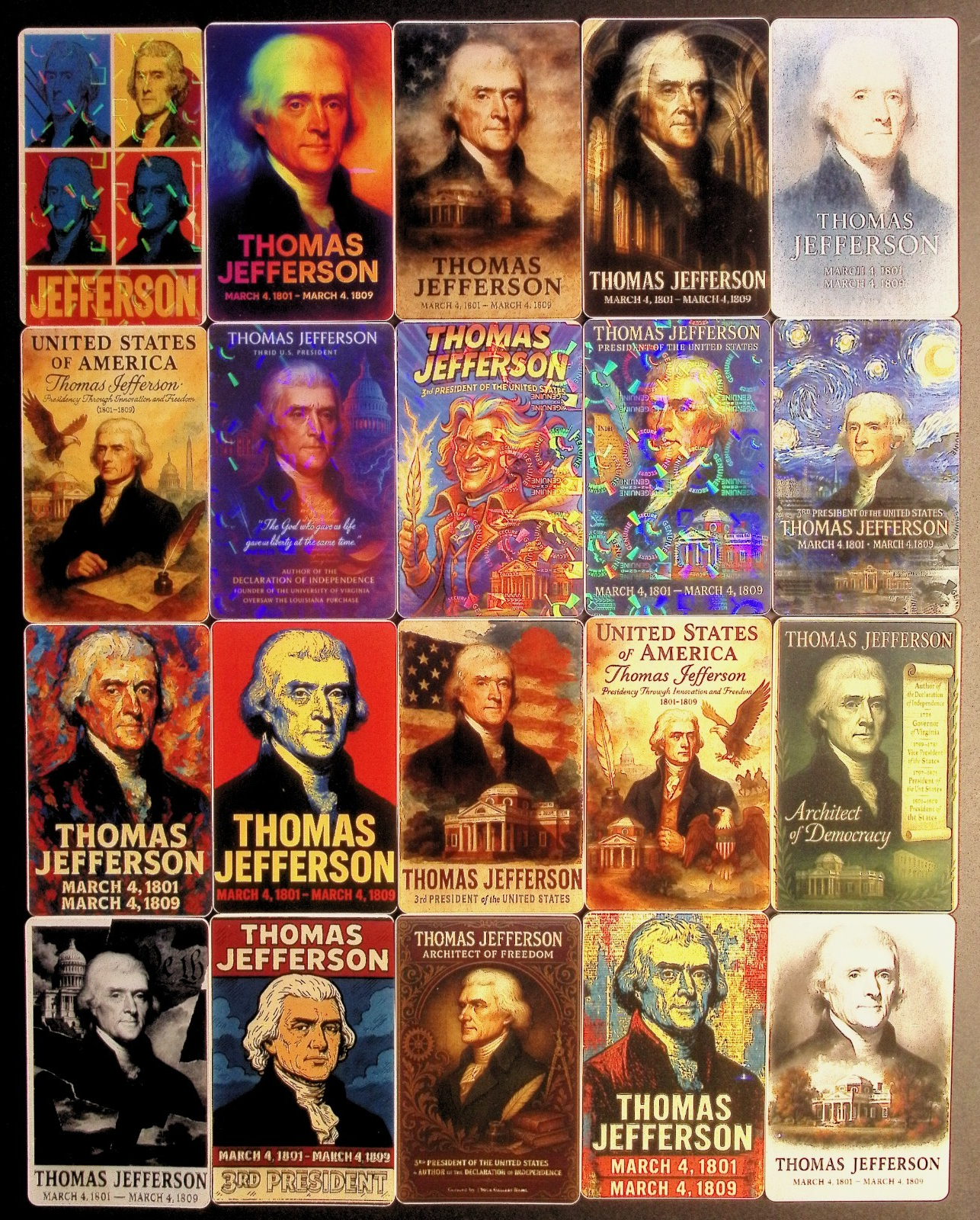 Thomas Jefferson President of the United States x20 Card Lot (no dupes)