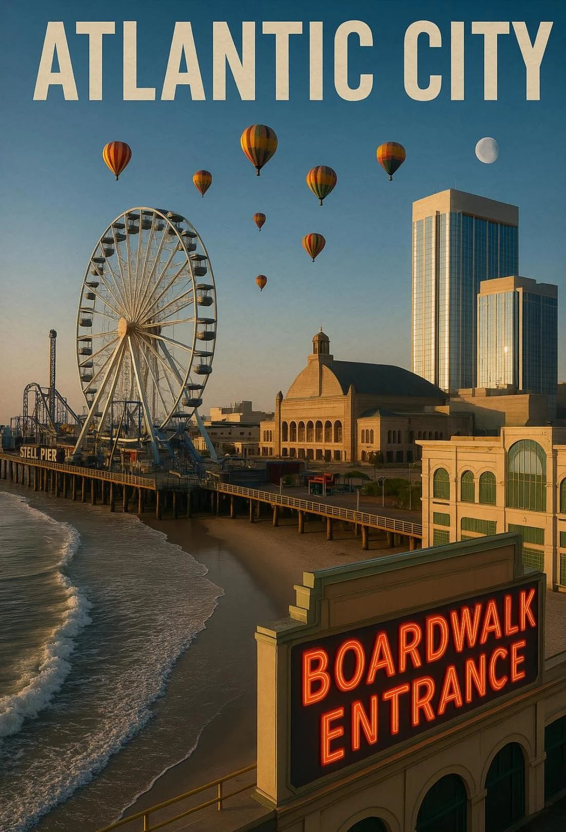 Atlantic City Boardwalk Nostalgia Travel Poster
