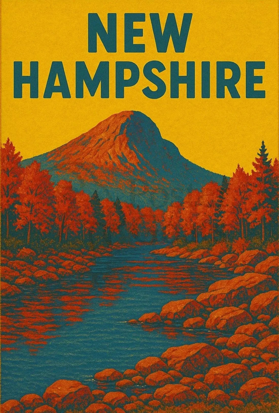 New Hampshire Autumn Landscape Vintage Travel Poster