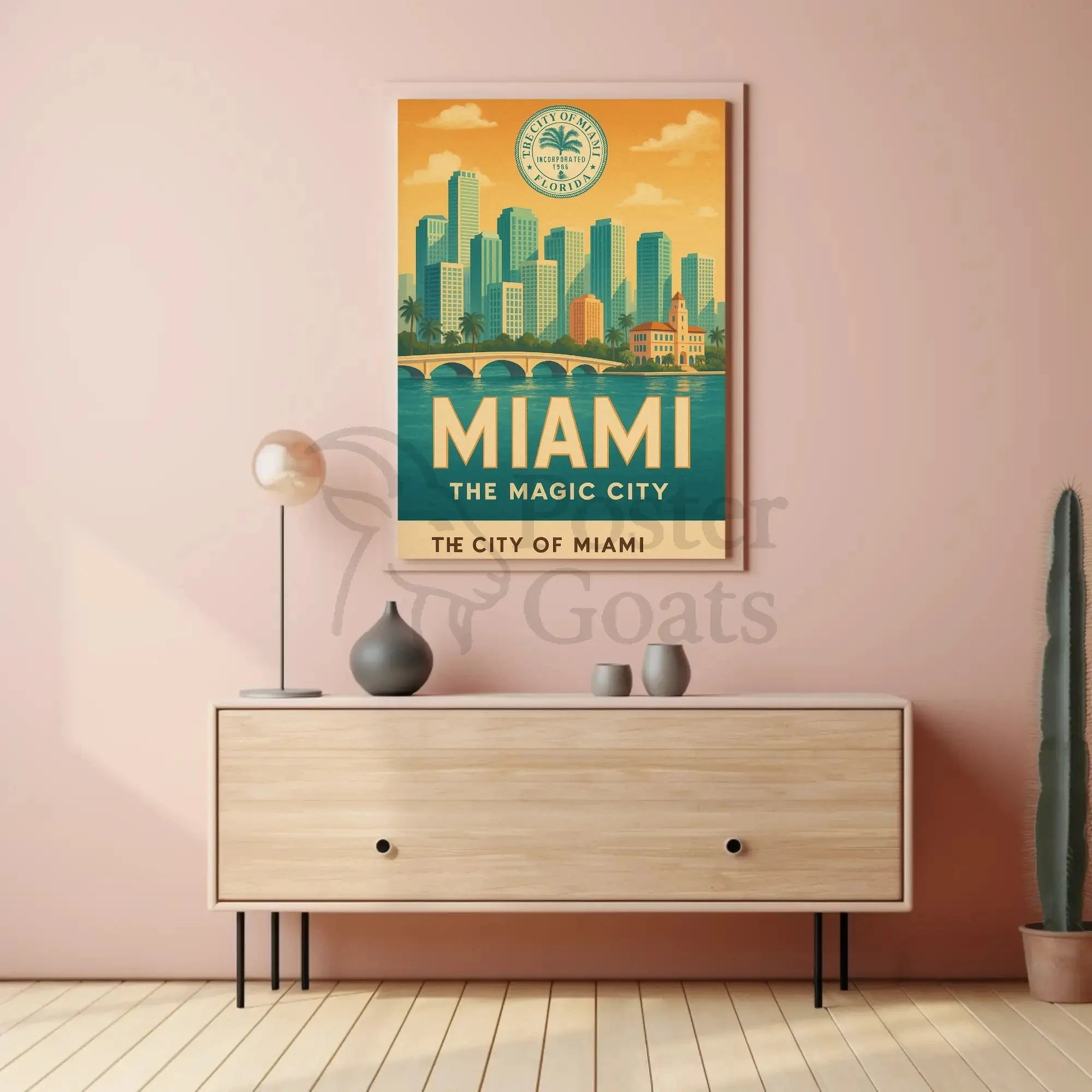 Miami Magic City Retro Travel Poster