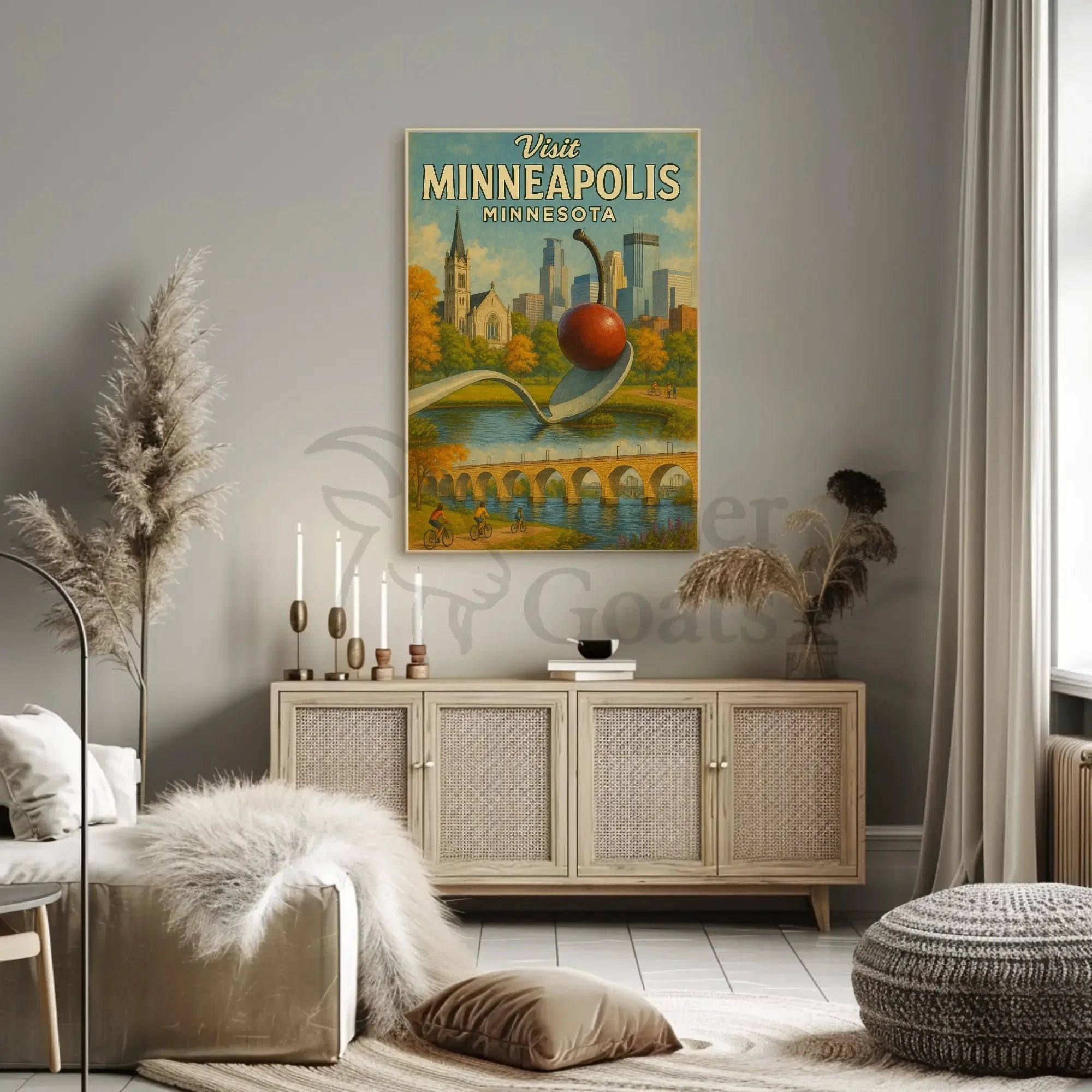 Visit Minneapolis Landmarks Retro Travel Poster