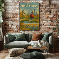 Visit Minneapolis Landmarks Retro Travel Poster