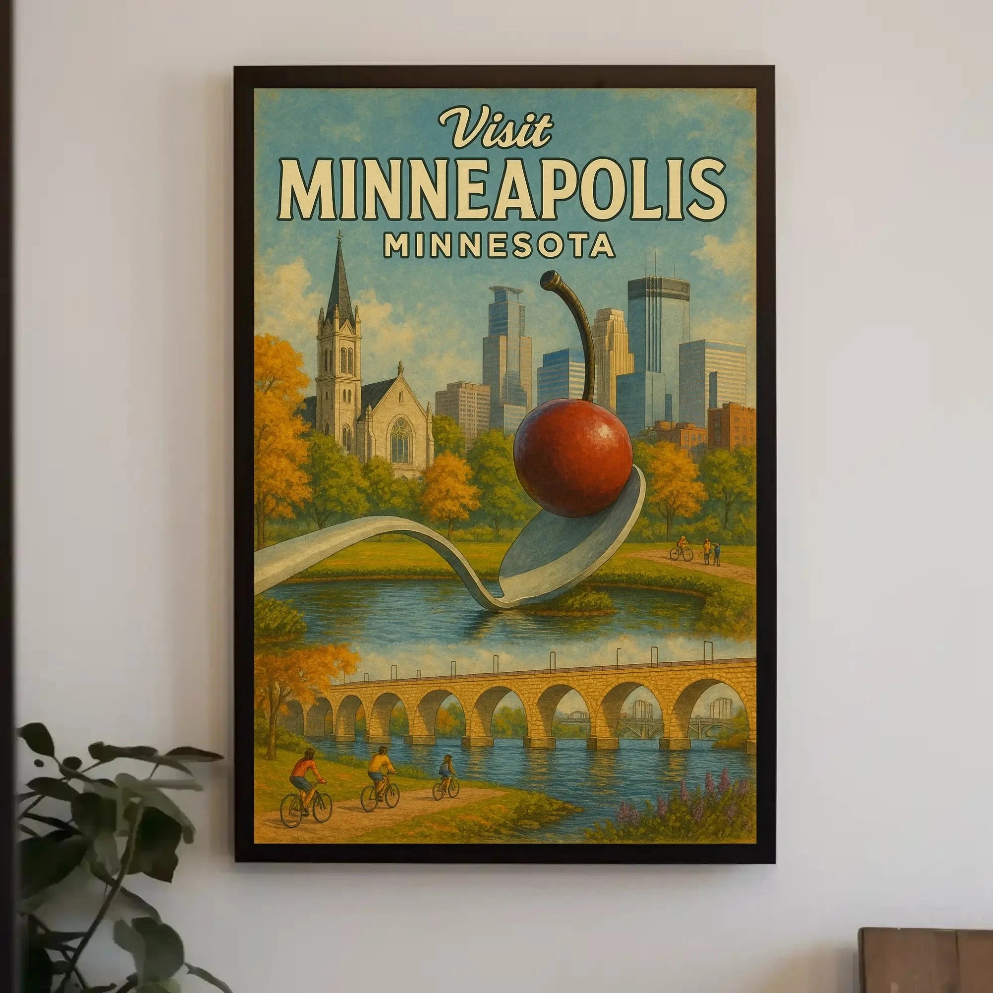 Visit Minneapolis Landmarks Retro Travel Poster