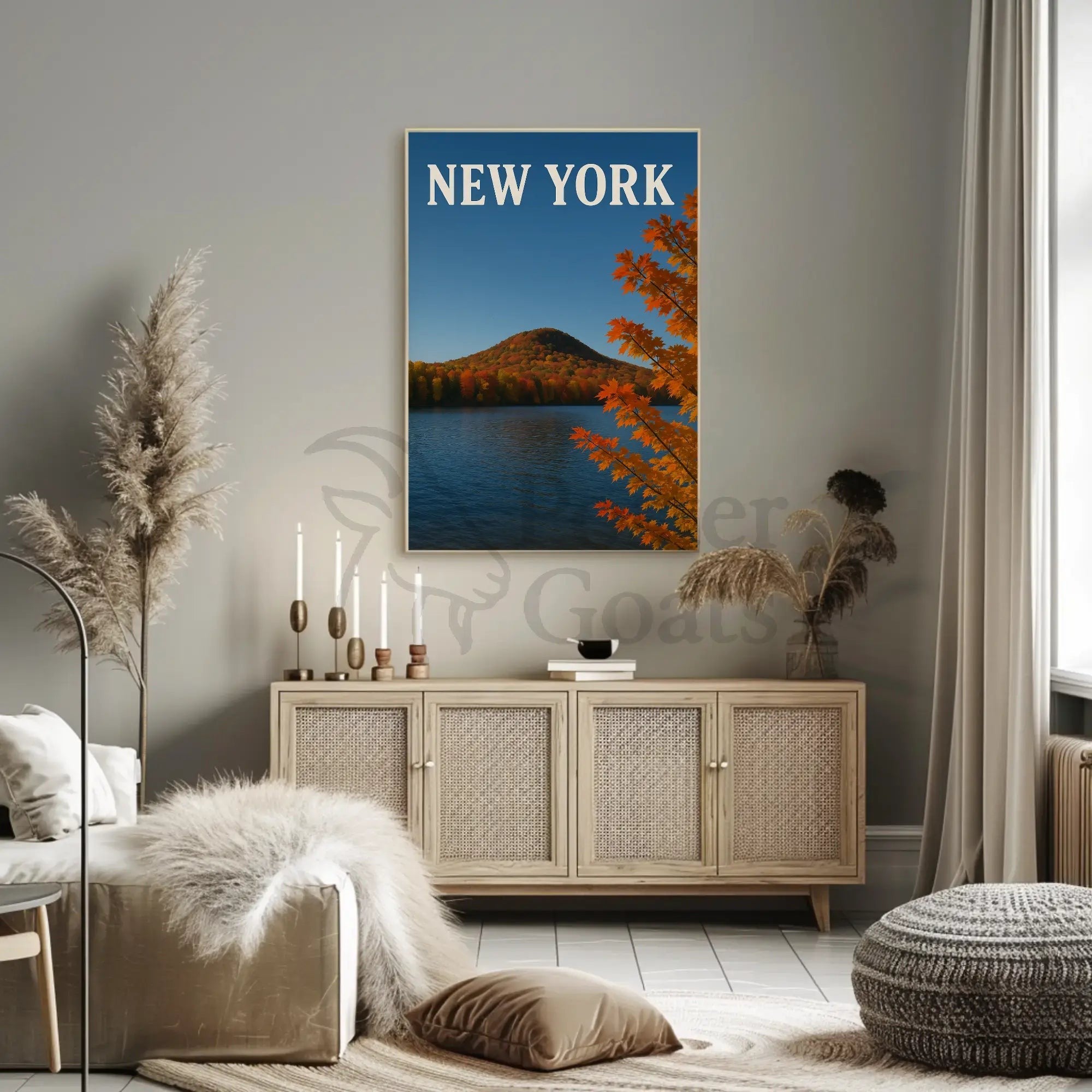 New York Autumn Lake Landscape Poster Modern Wall Art