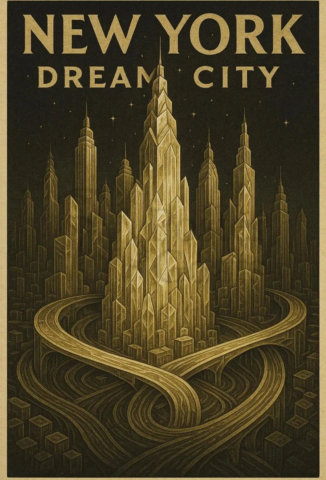 Dream City New York Skyline Poster Abstract Wall Art