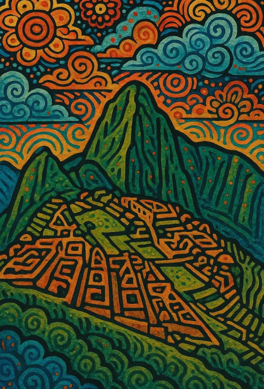 Machu Picchu Psychedelic Landscape Art Poster