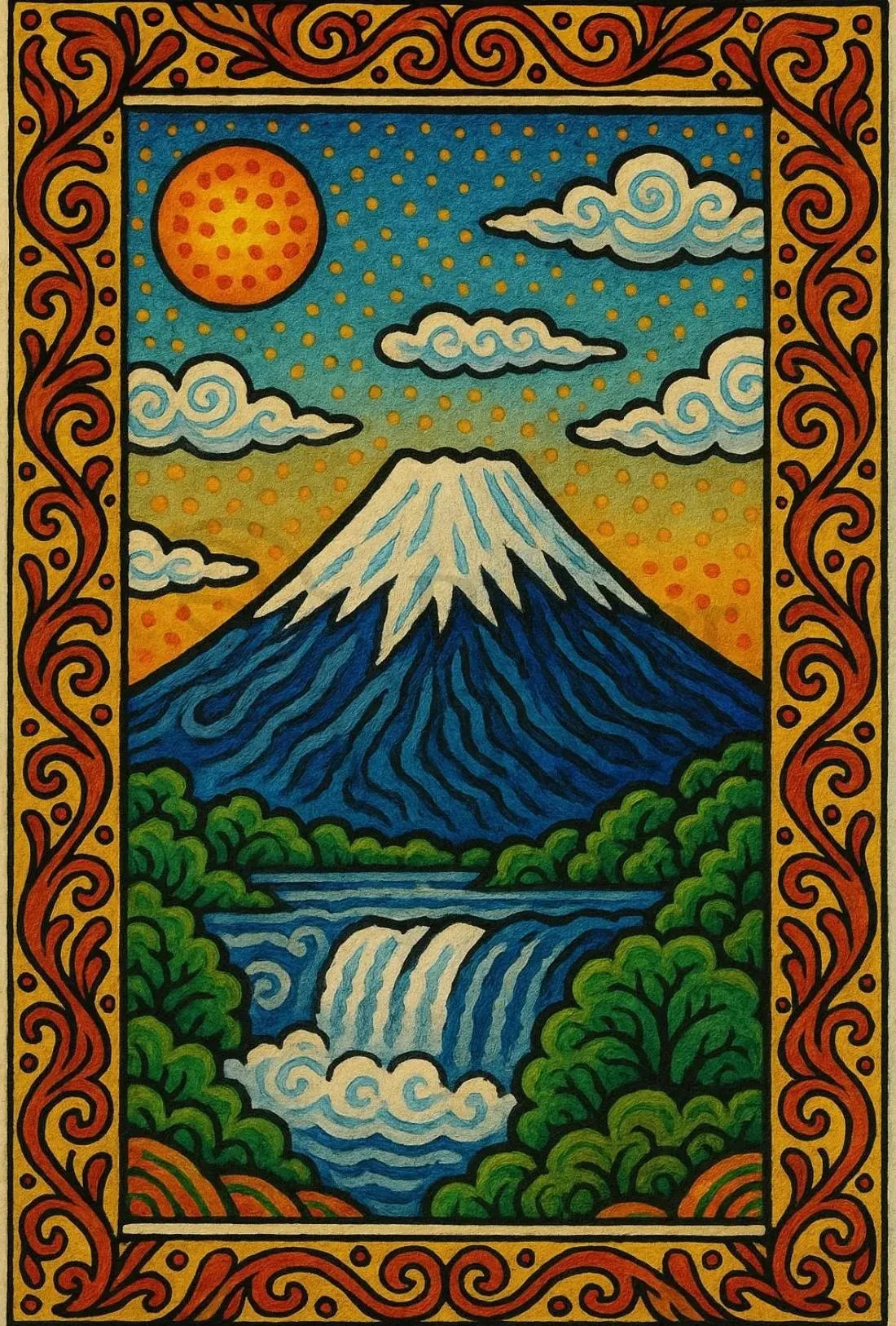 Mount Fuji Inspired Vibrant Landscape Art Poster