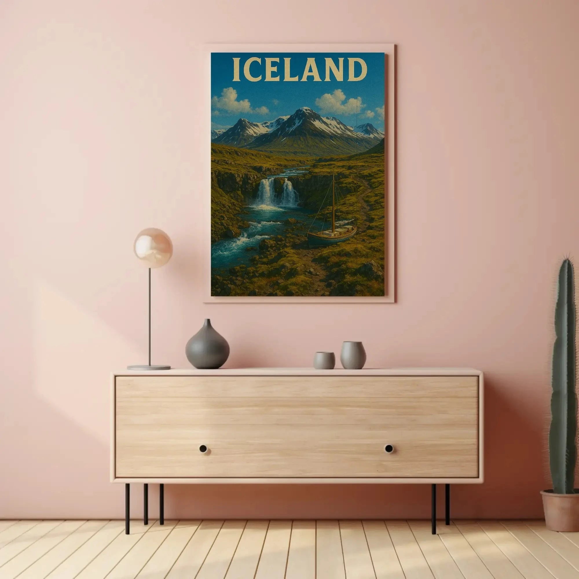 Iceland Landscape Adventure Vintage Travel Poster