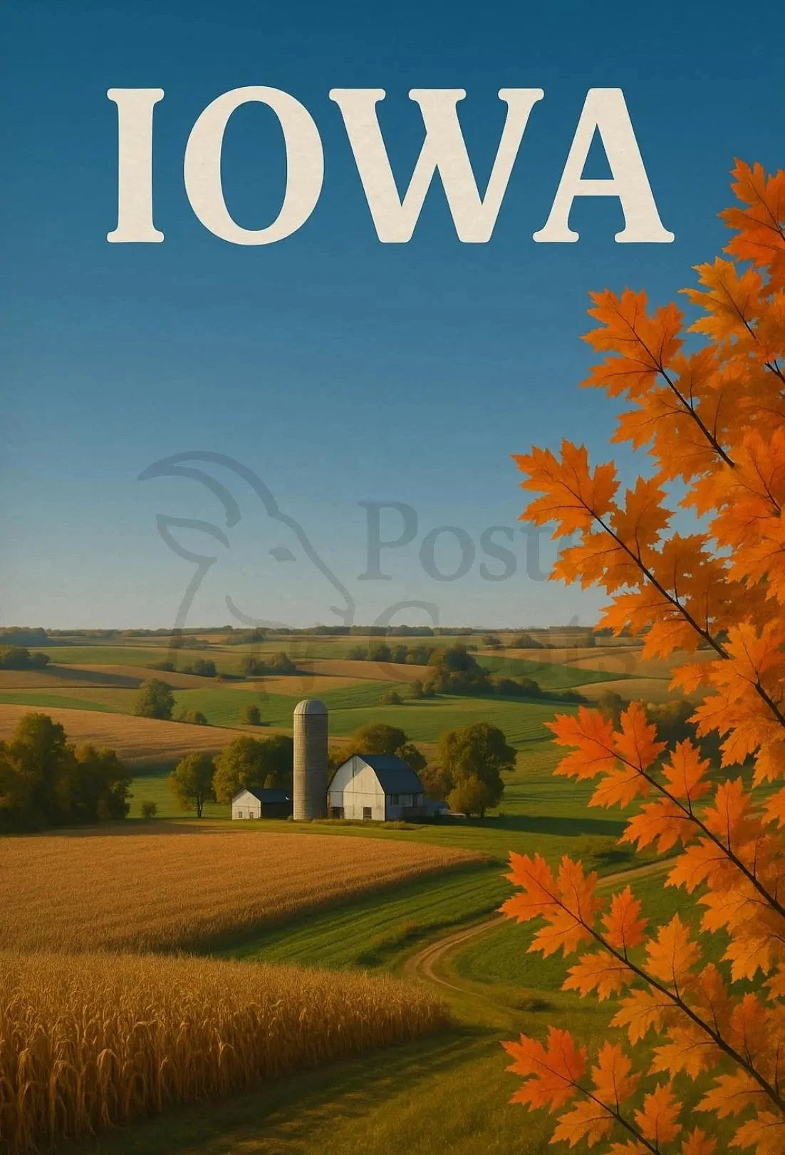Iowa Tranquil Autumn Landscape Travel Poster
