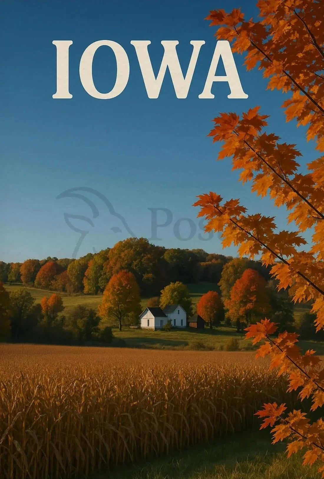 Tranquil Iowa Autumn Landscape Art Travel Poster