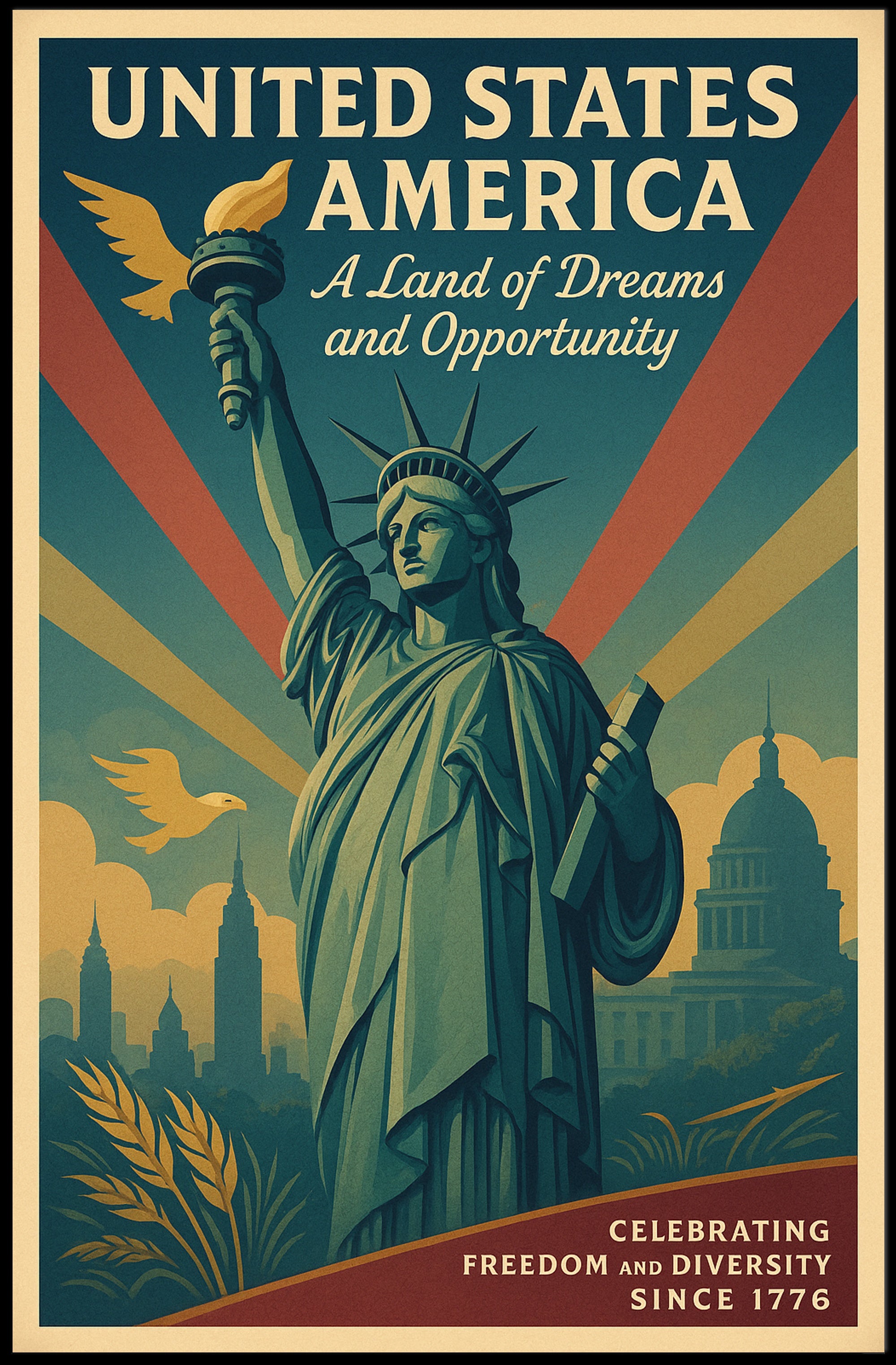 A Land of Dreams and Opportunity Poster PosterGoat