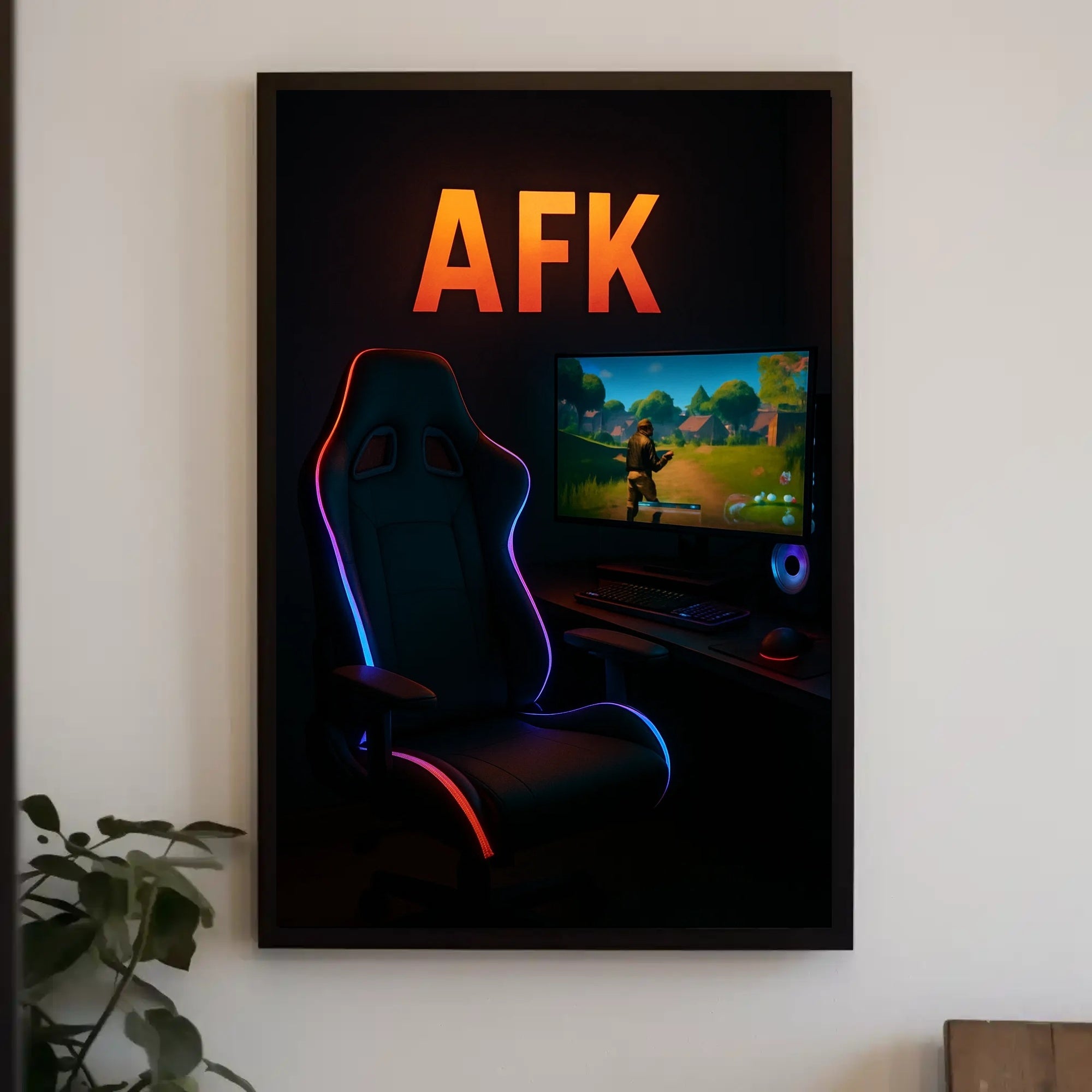 AFK Gaming Setup with LED Lights Pop Culture Poster PosterGoat