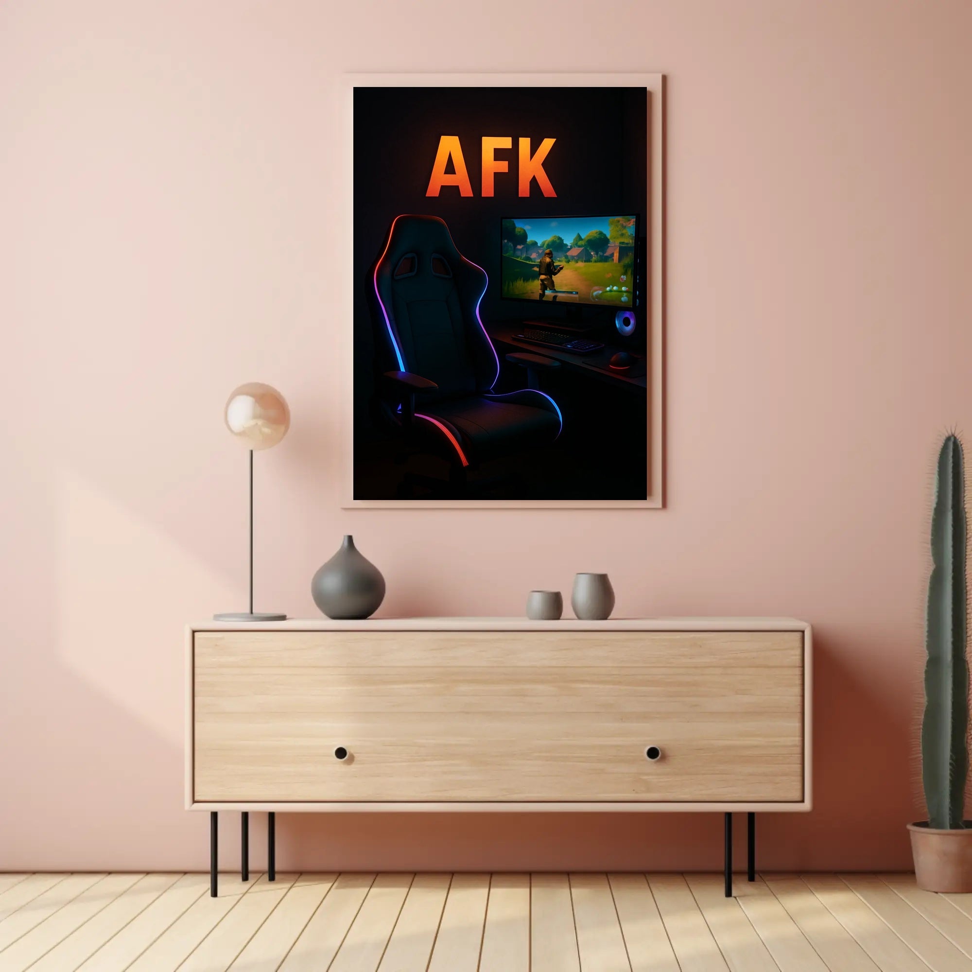 AFK Gaming Setup with LED Lights Pop Culture Poster PosterGoat