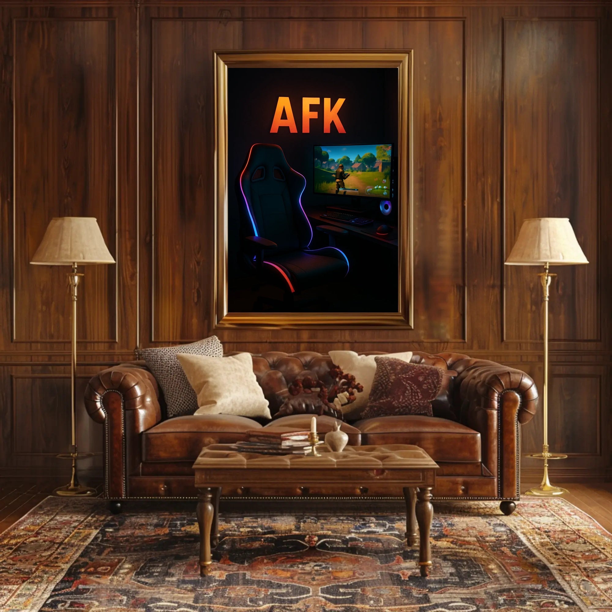 AFK Gaming Setup with LED Lights Pop Culture Poster PosterGoat