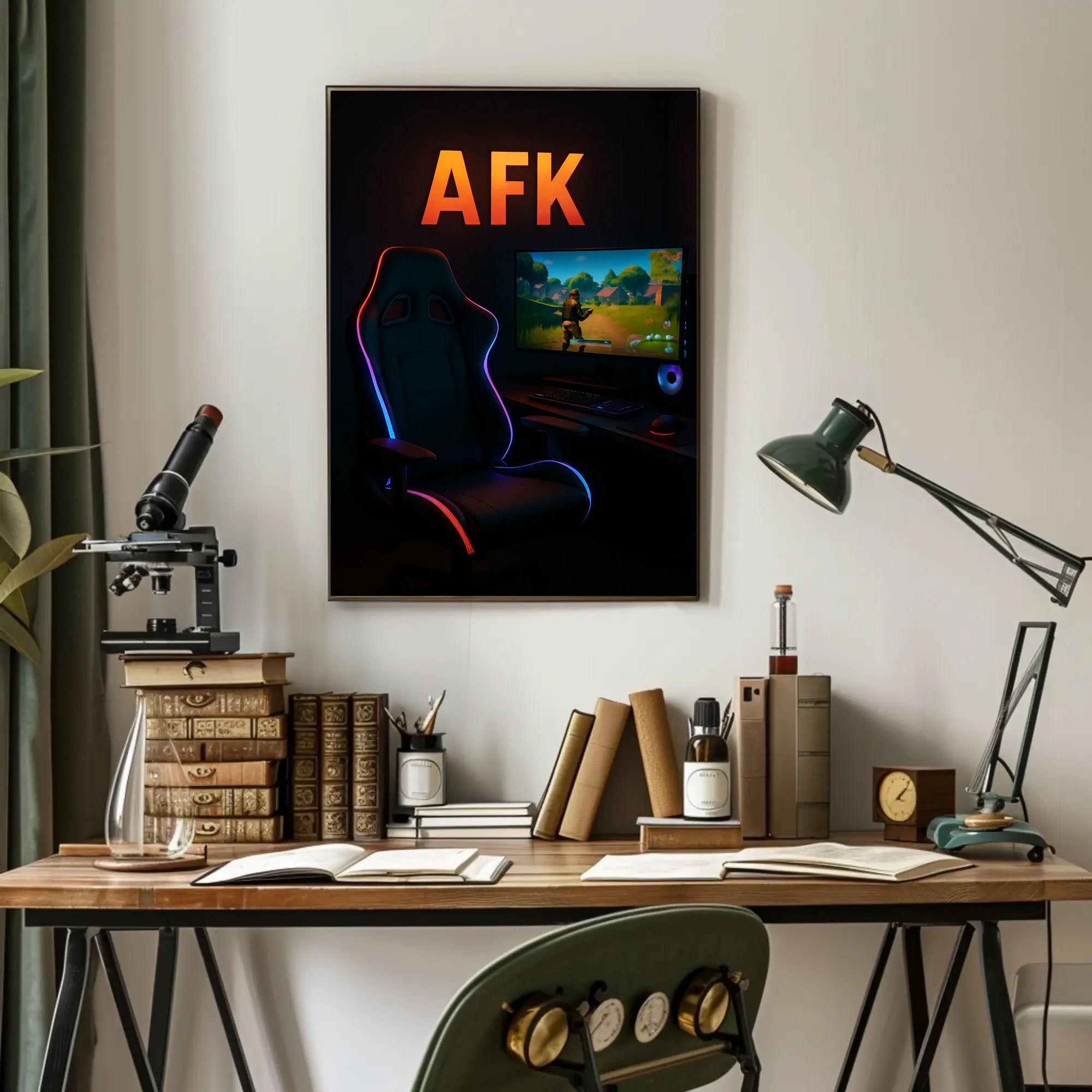 AFK Gaming Setup with LED Lights Pop Culture Poster PosterGoat