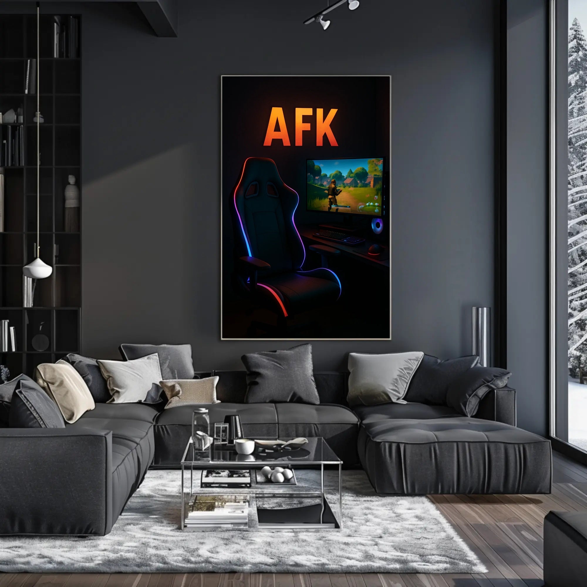 AFK Gaming Setup with LED Lights Pop Culture Poster PosterGoat