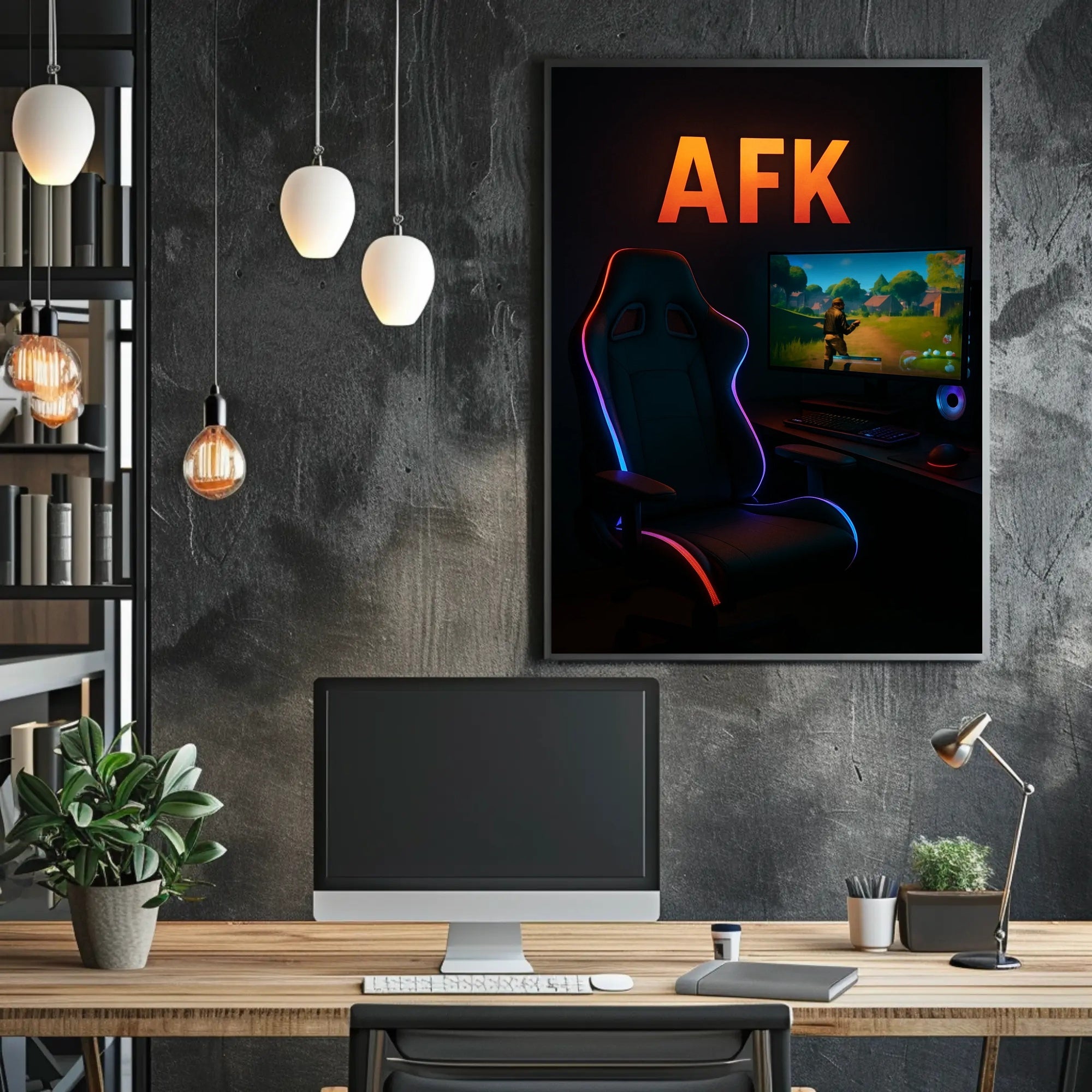 AFK Gaming Setup with LED Lights Pop Culture Poster PosterGoat