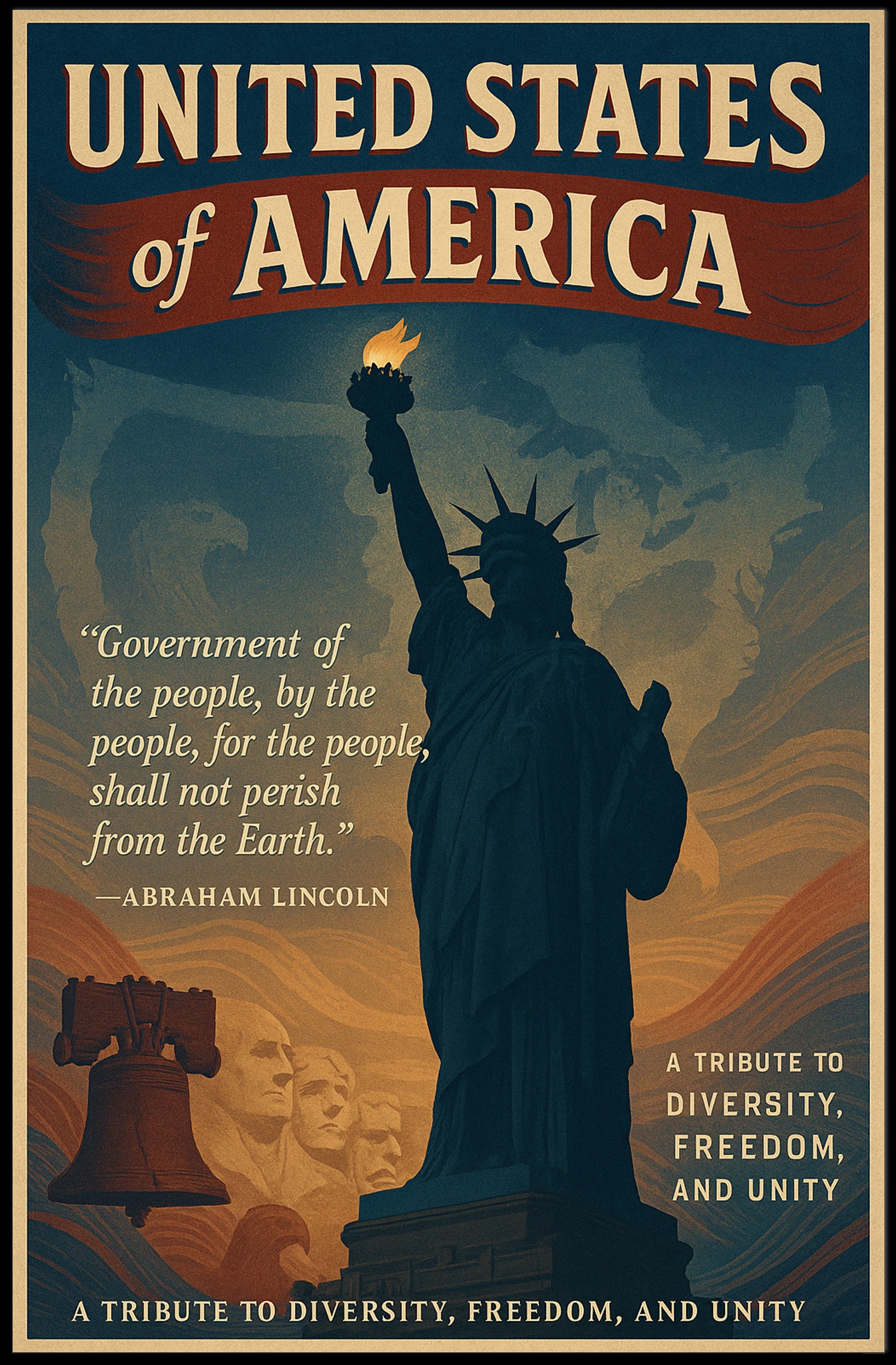 Abraham Lincoln A Tribute to Diversity, Freedom, and Unity Poster PosterGoat