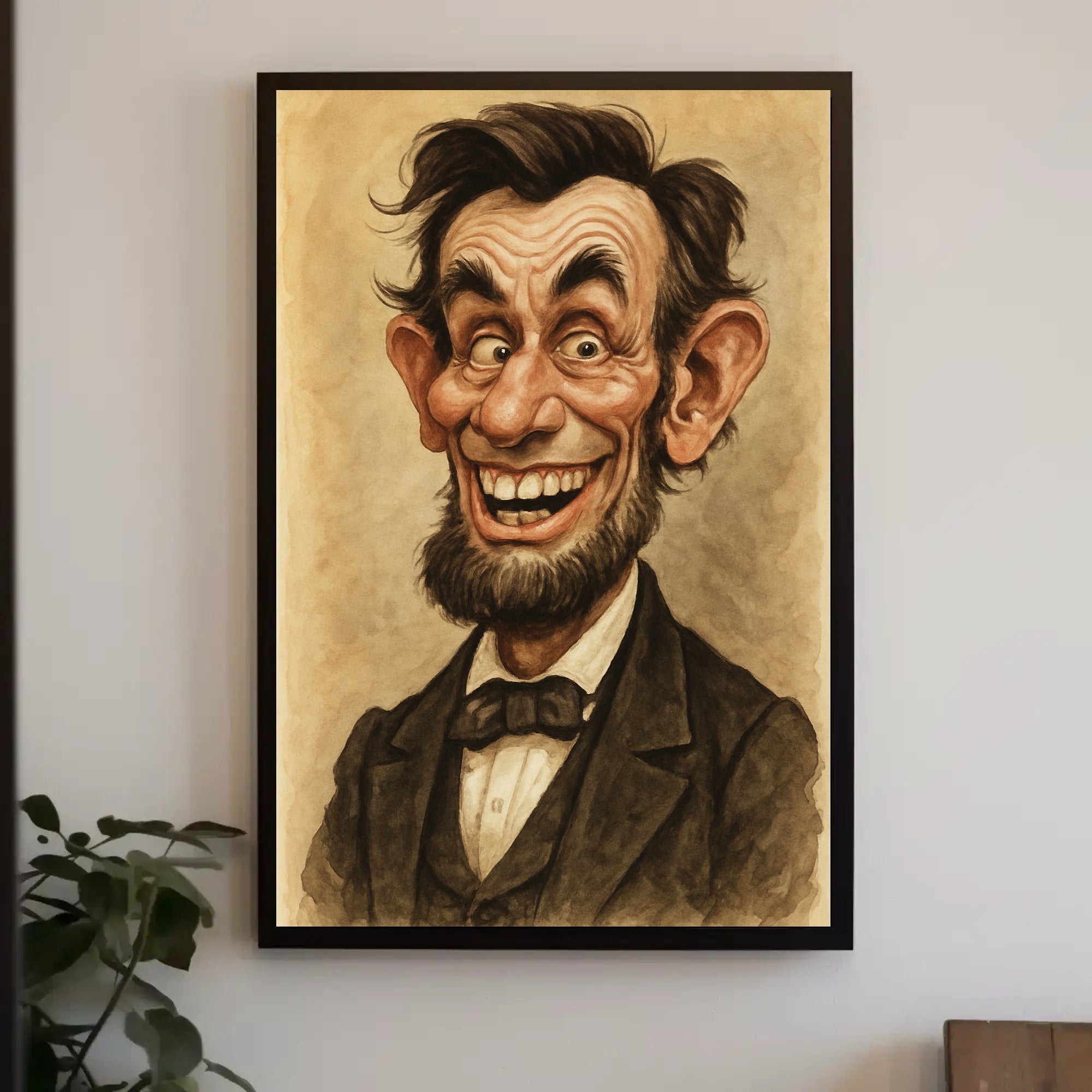 Abraham Lincoln Caricature Poster Humorous Artwork for American History Fans PosterGoat